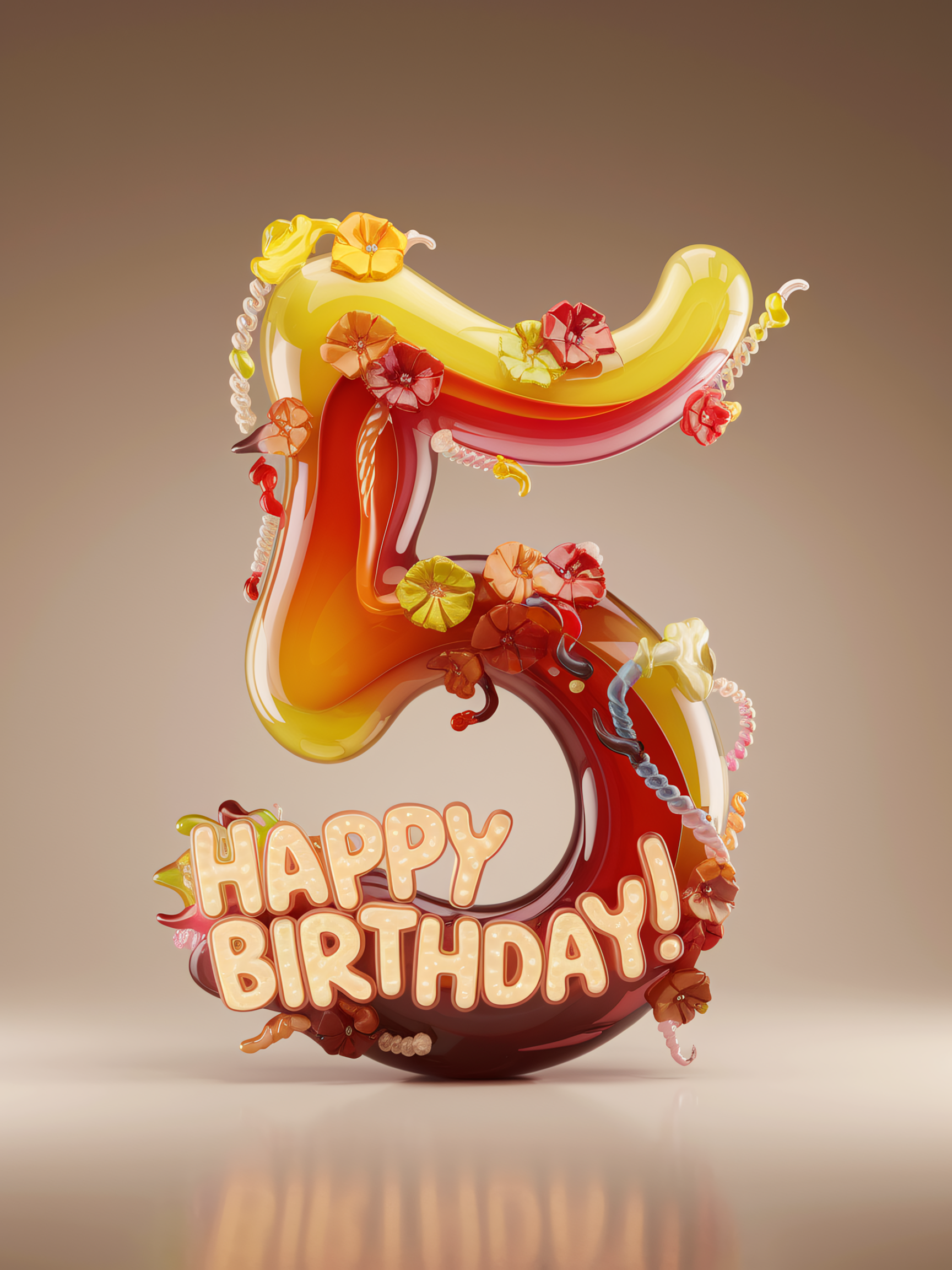 Festive 5th Birthday Glass Sculpture