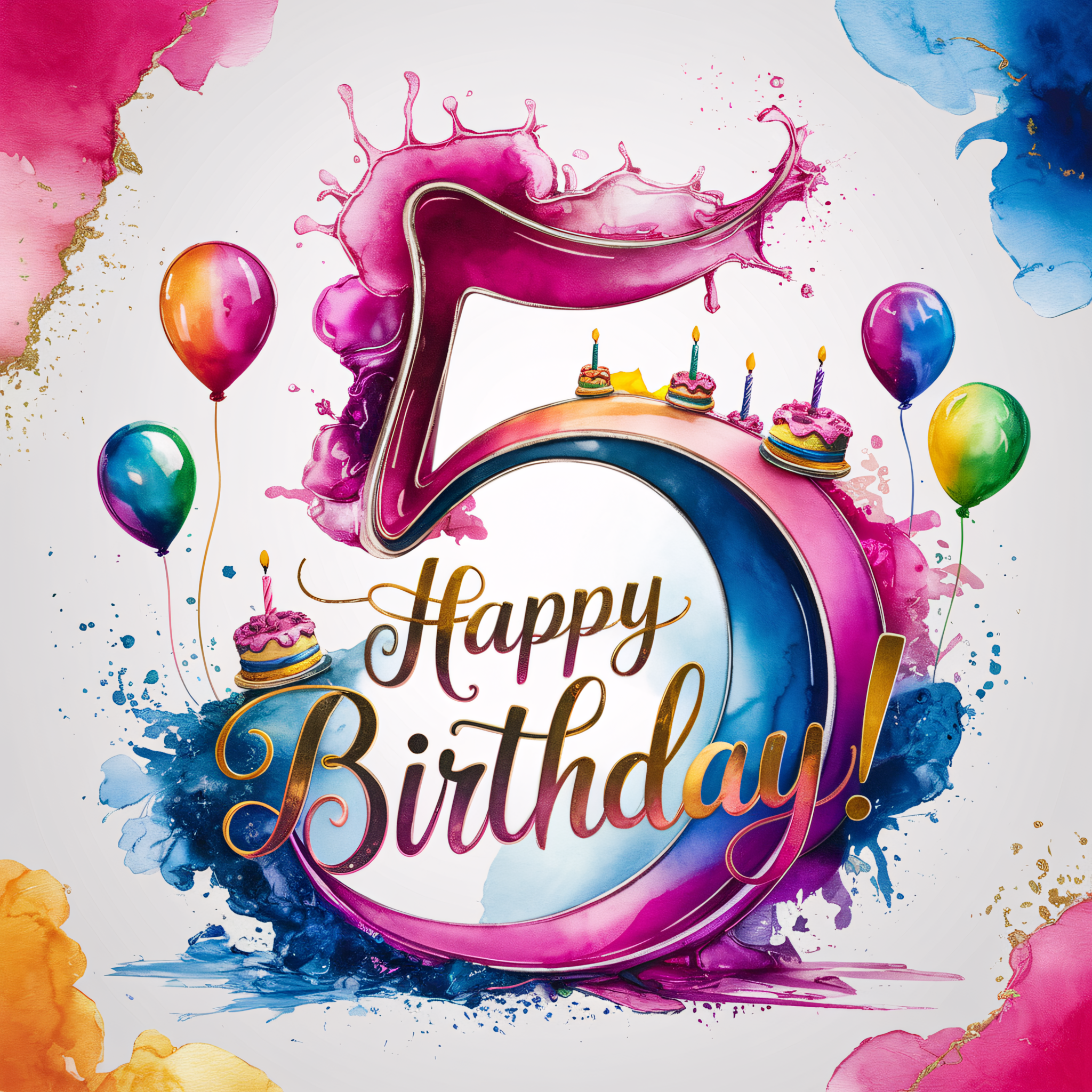 Happy 5th Birthday Watercolor Celebration