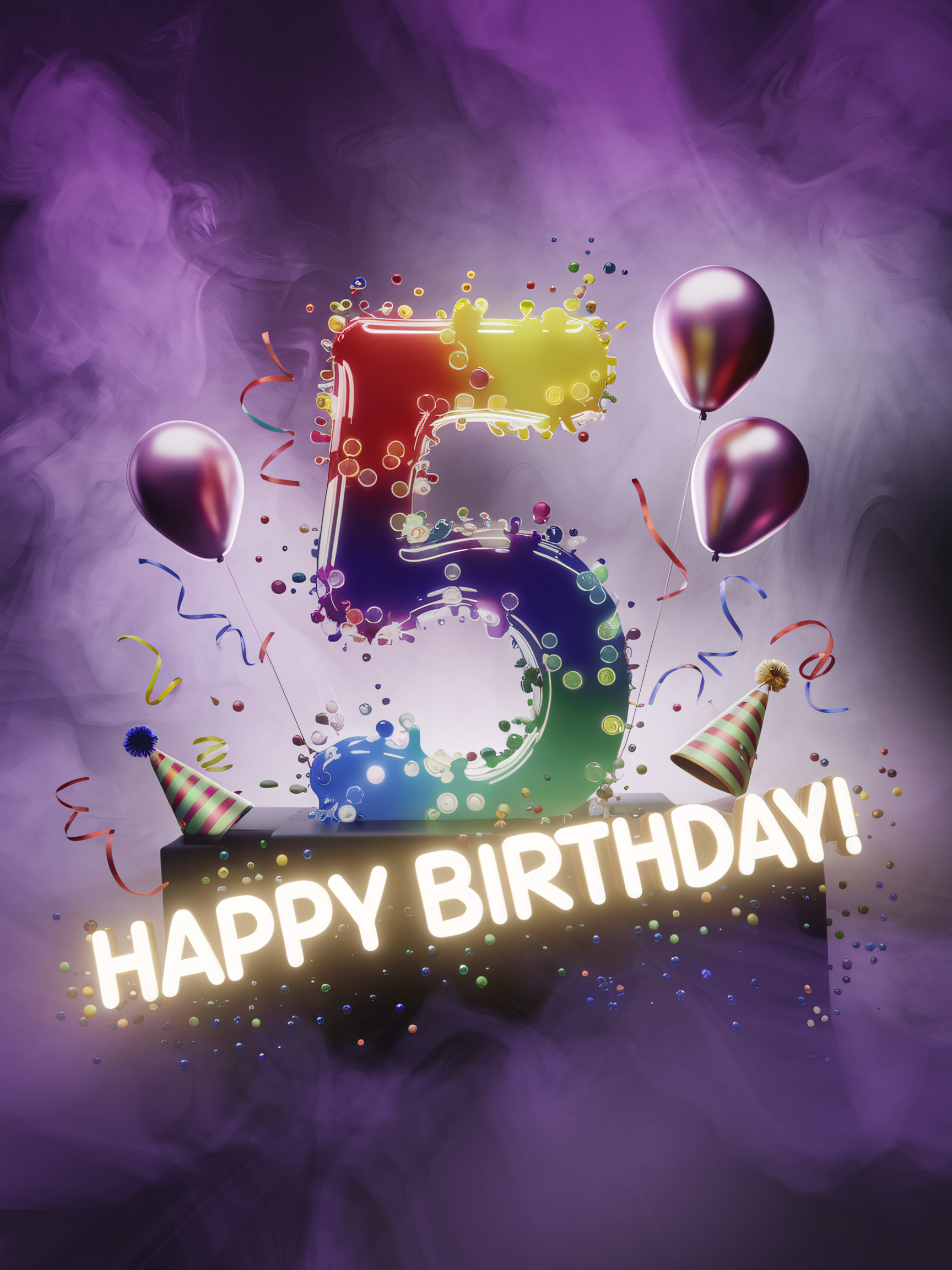 3D Render of Number 5 Fifth Birthday Celebration