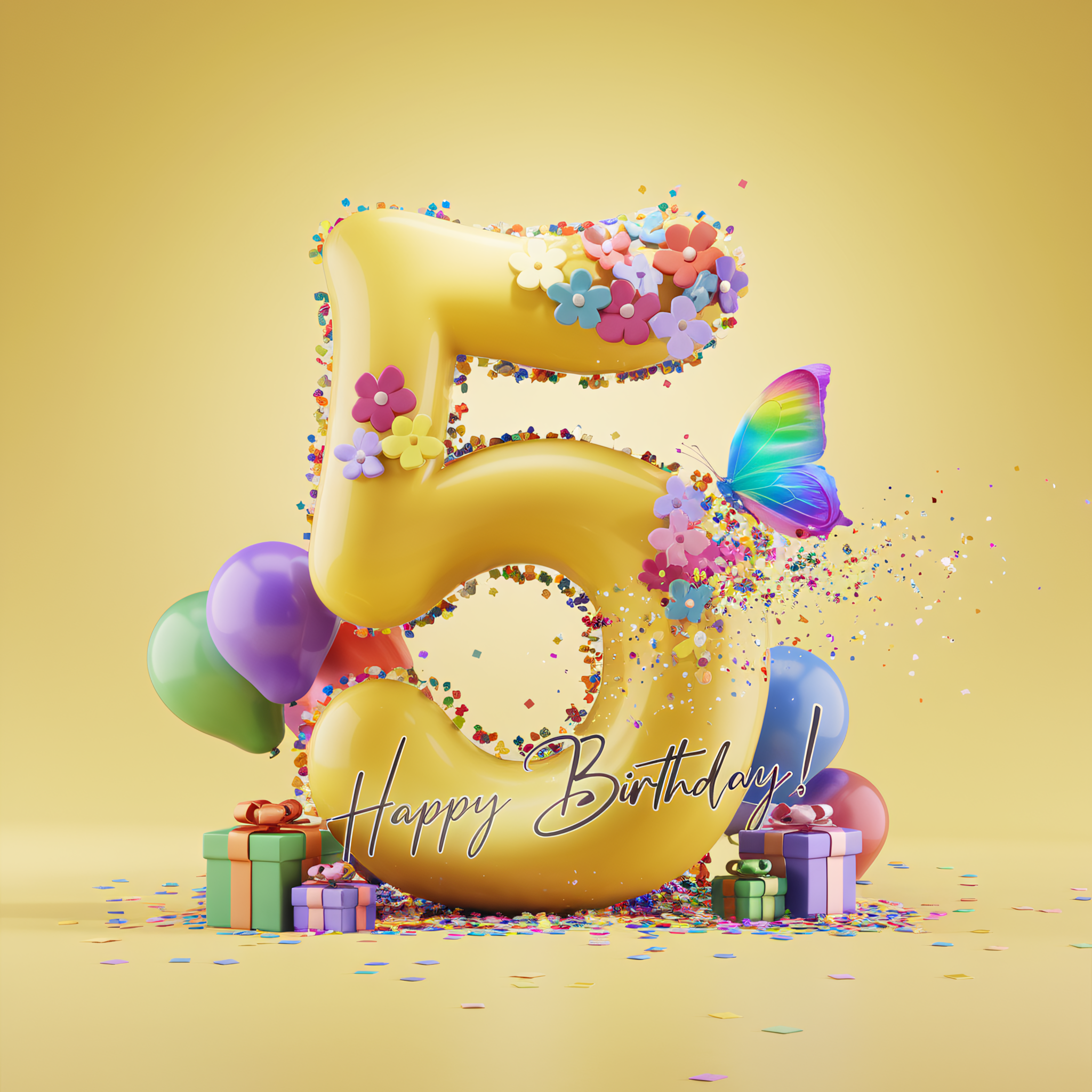 Happy 5th Birthday! Festive 3D Render