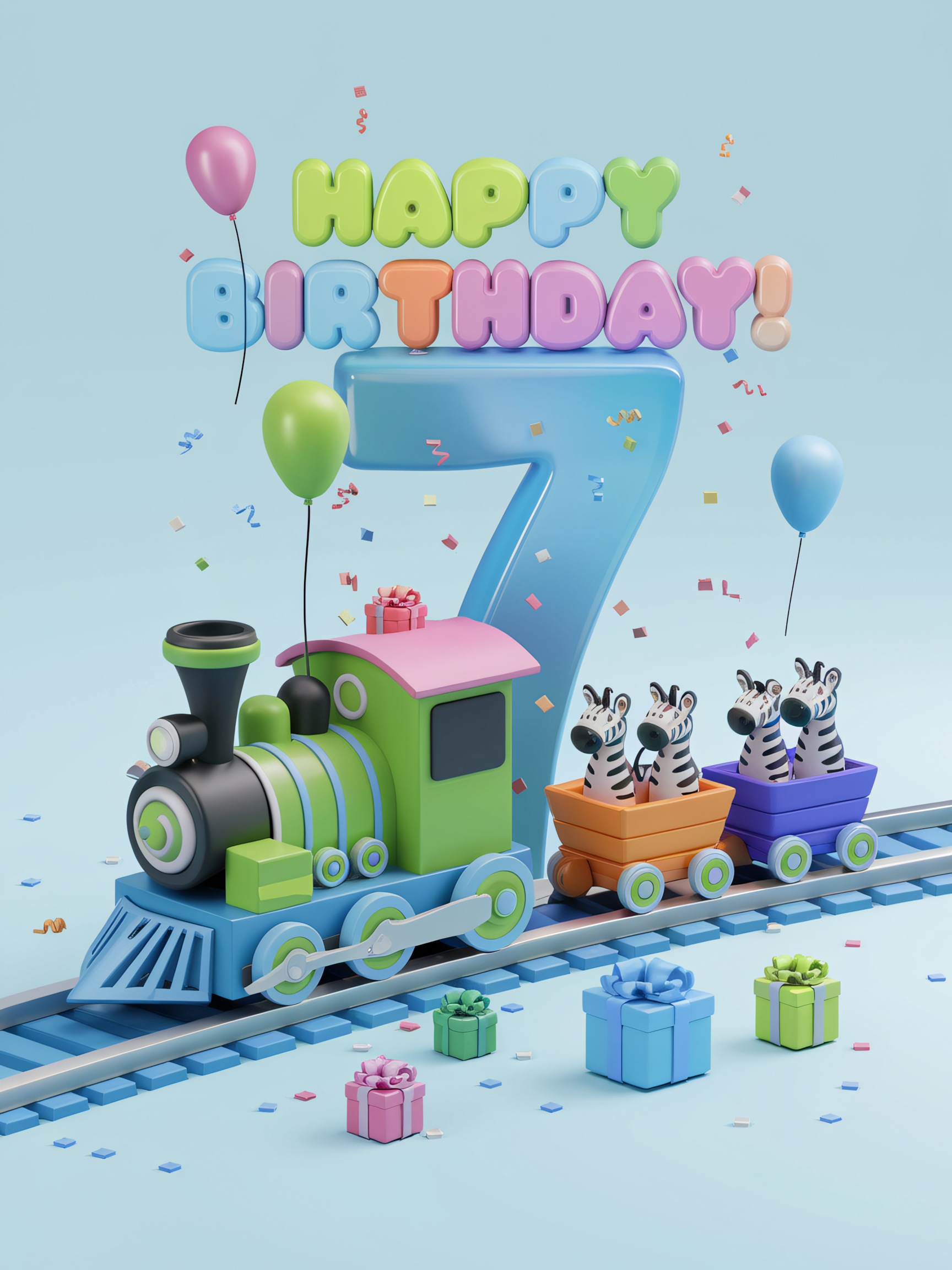 3D Render of a Seventh Birthday Train