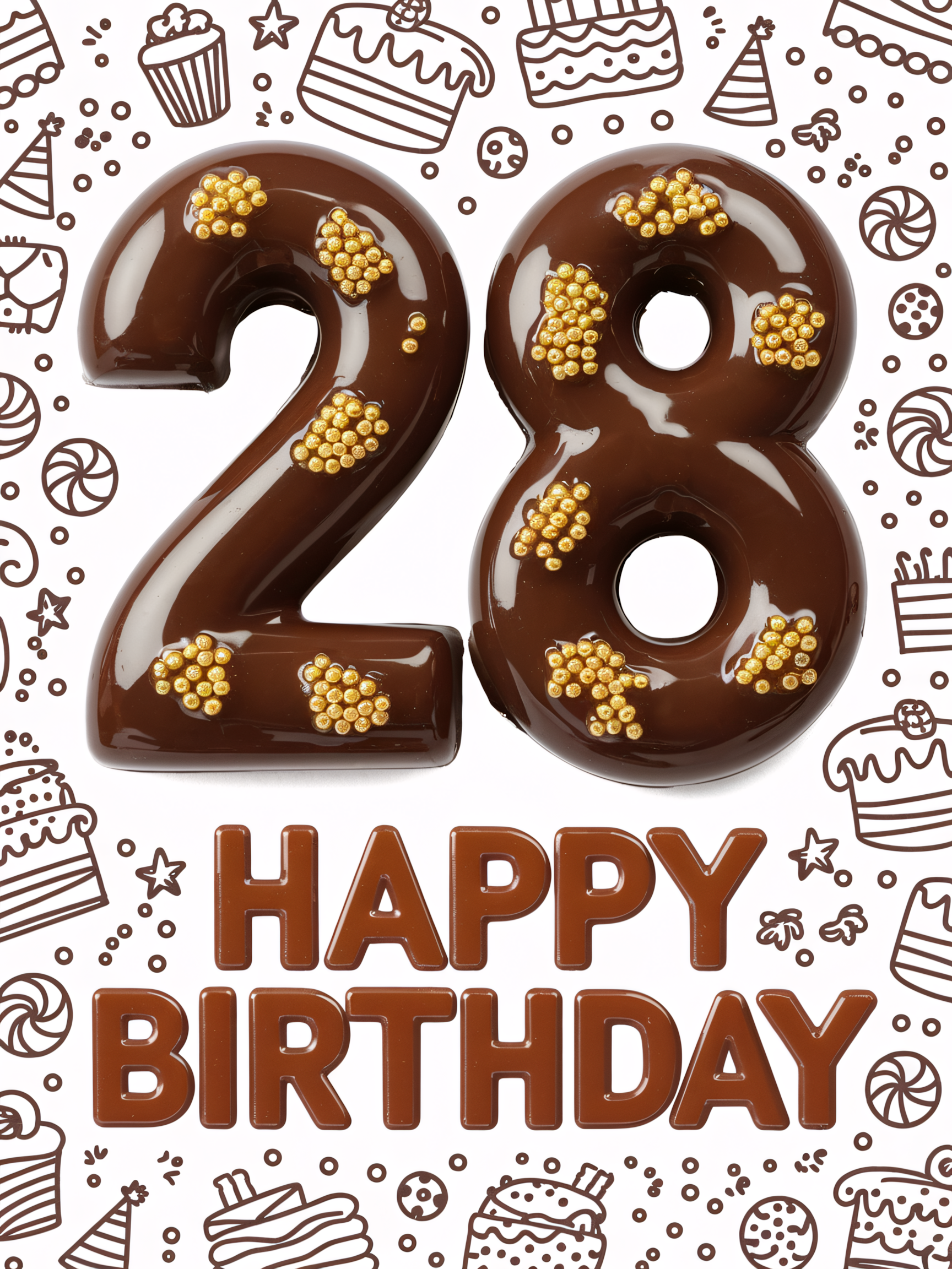 Delicious Chocolate Number 28 Happy Birthday Cake Topper