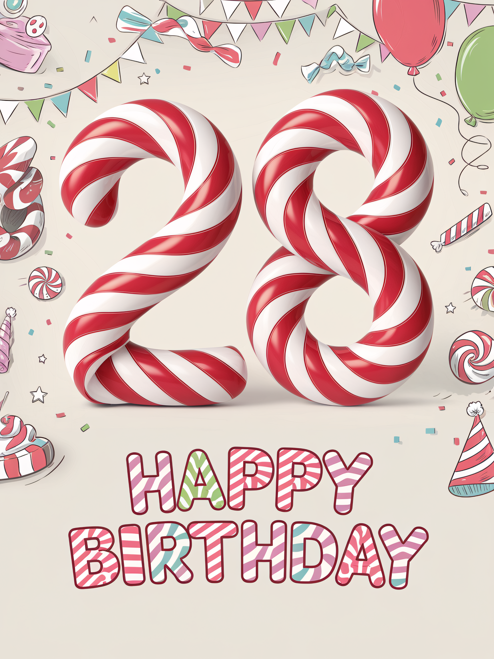 28th Birthday Candy Cane Design