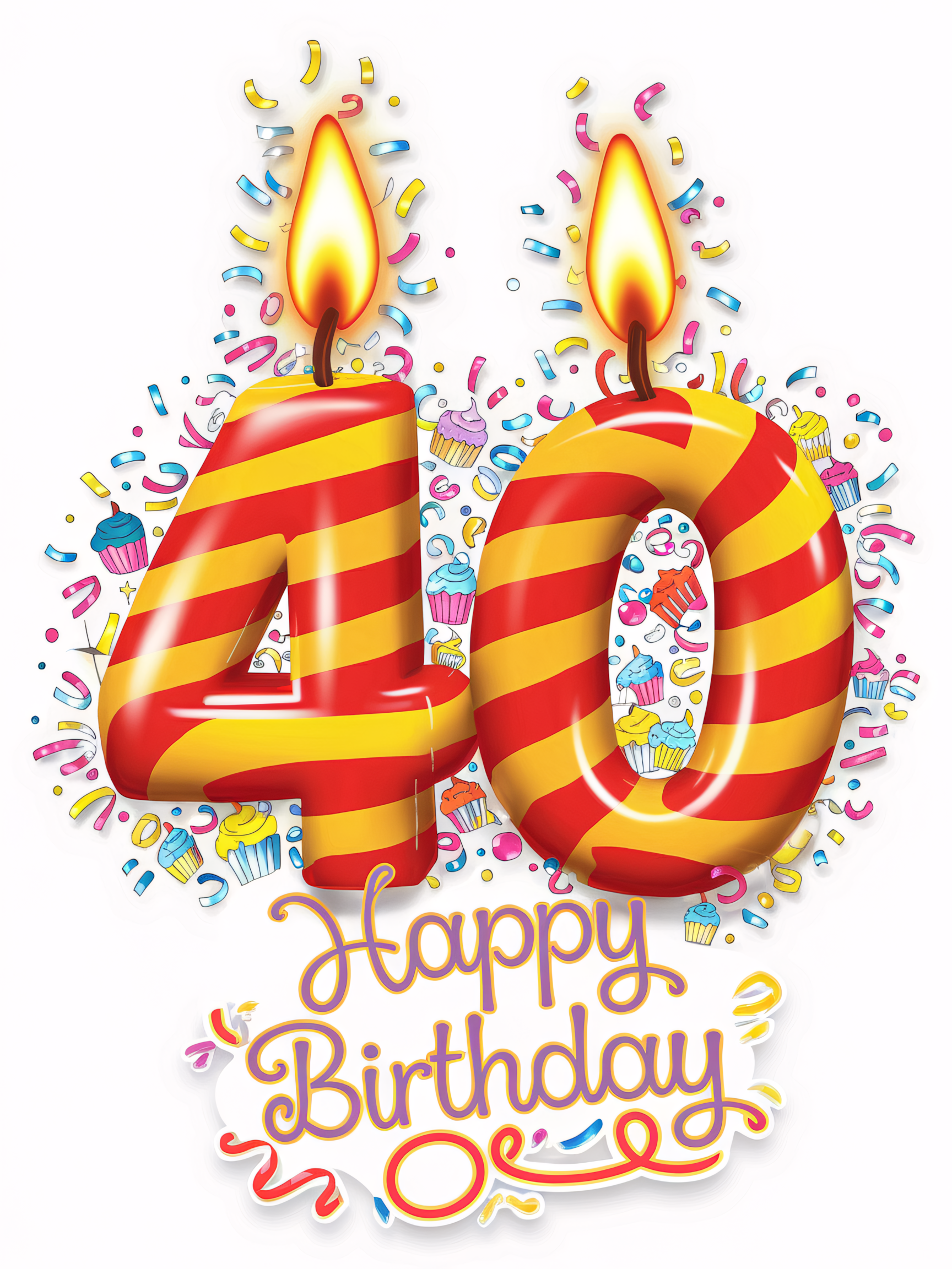 Happy 40th Birthday Candles And Cupcakes