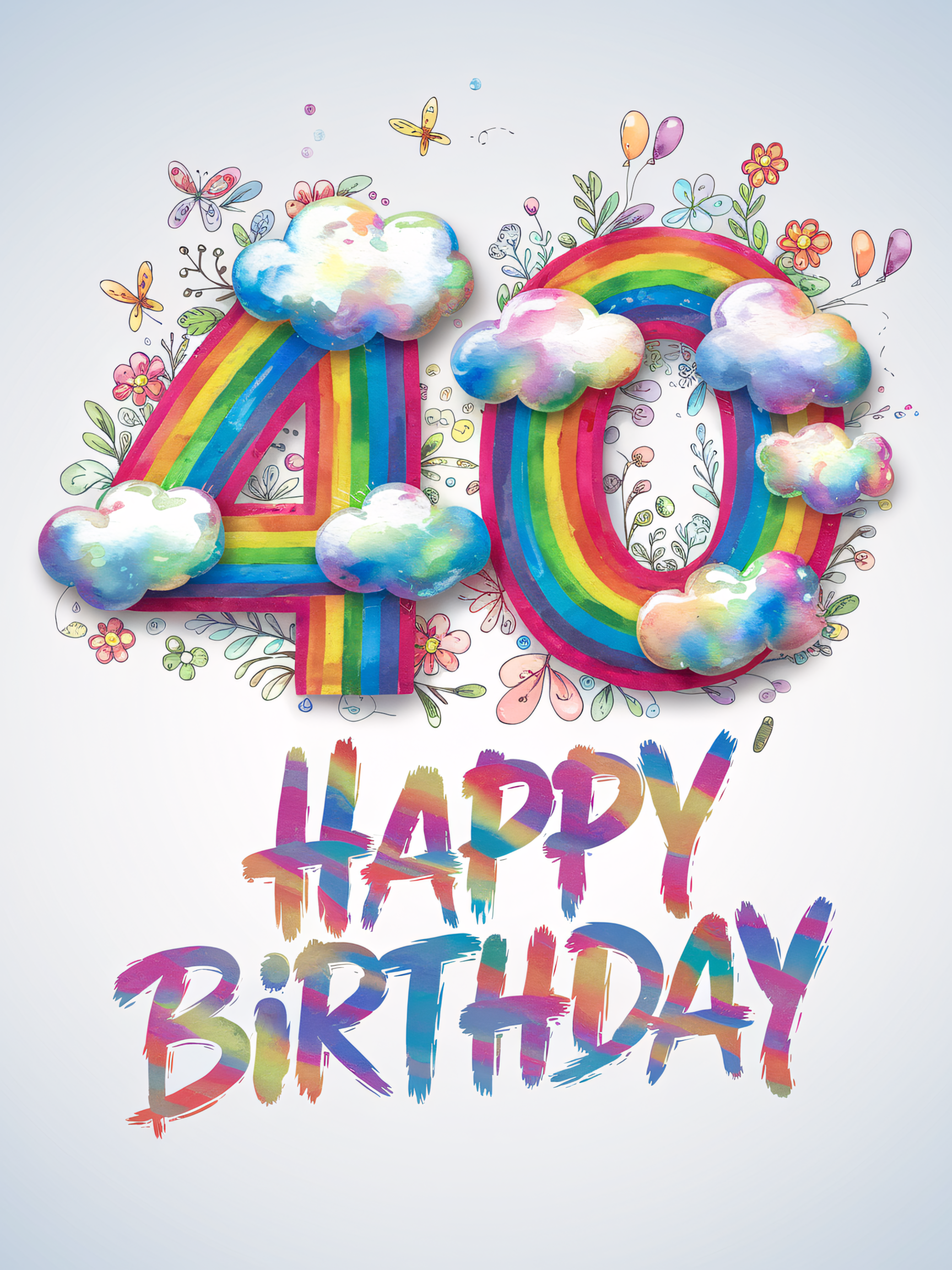 Whimsical 40th Birthday Watercolor Rainbow Design