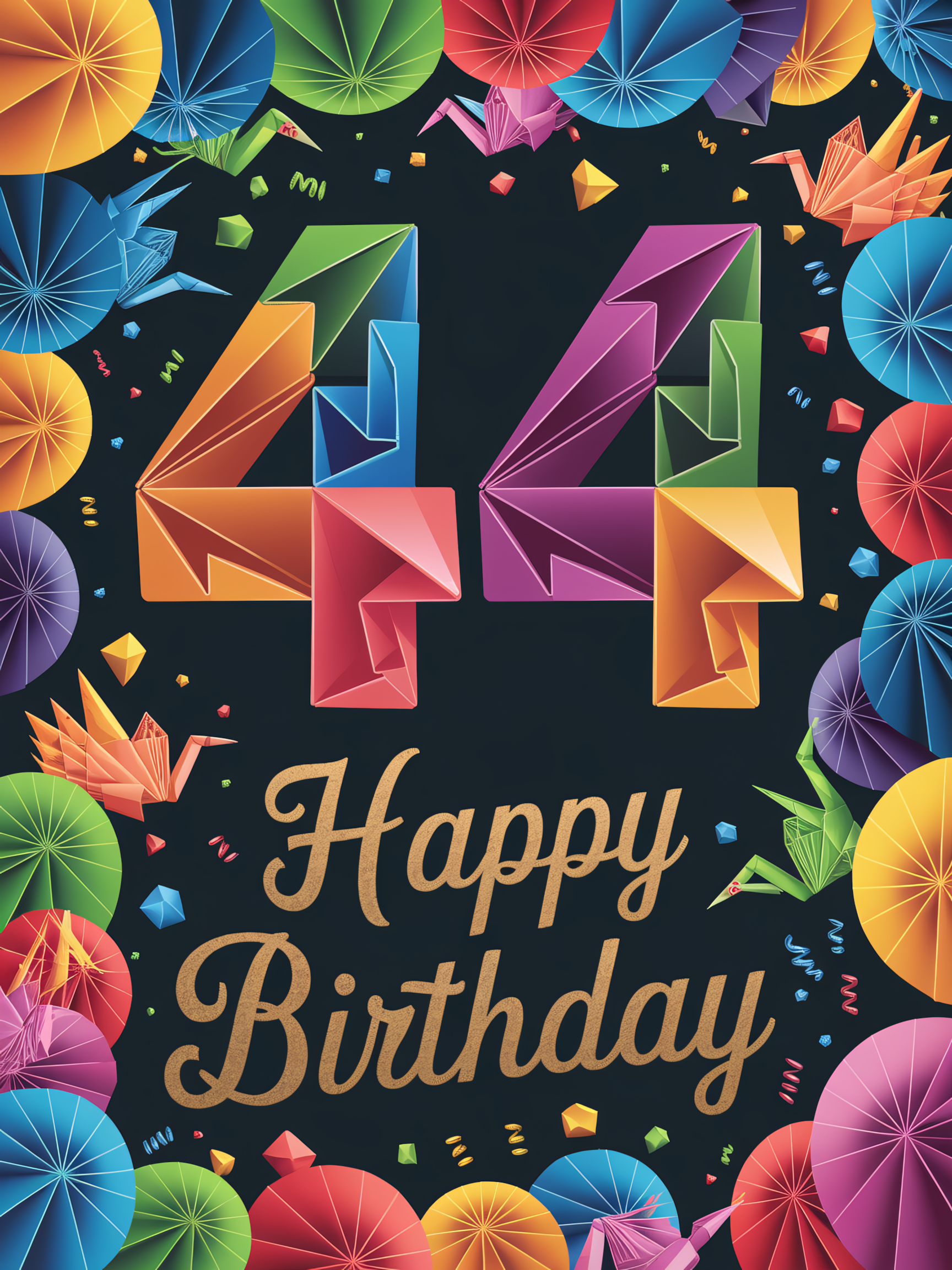 Happy 44th Birthday Origami Celebration Card