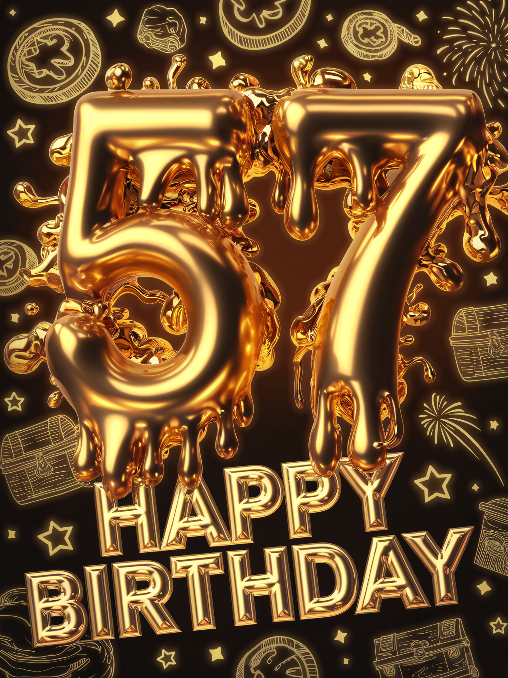 57th Birthday: Golden Liquid Number Design