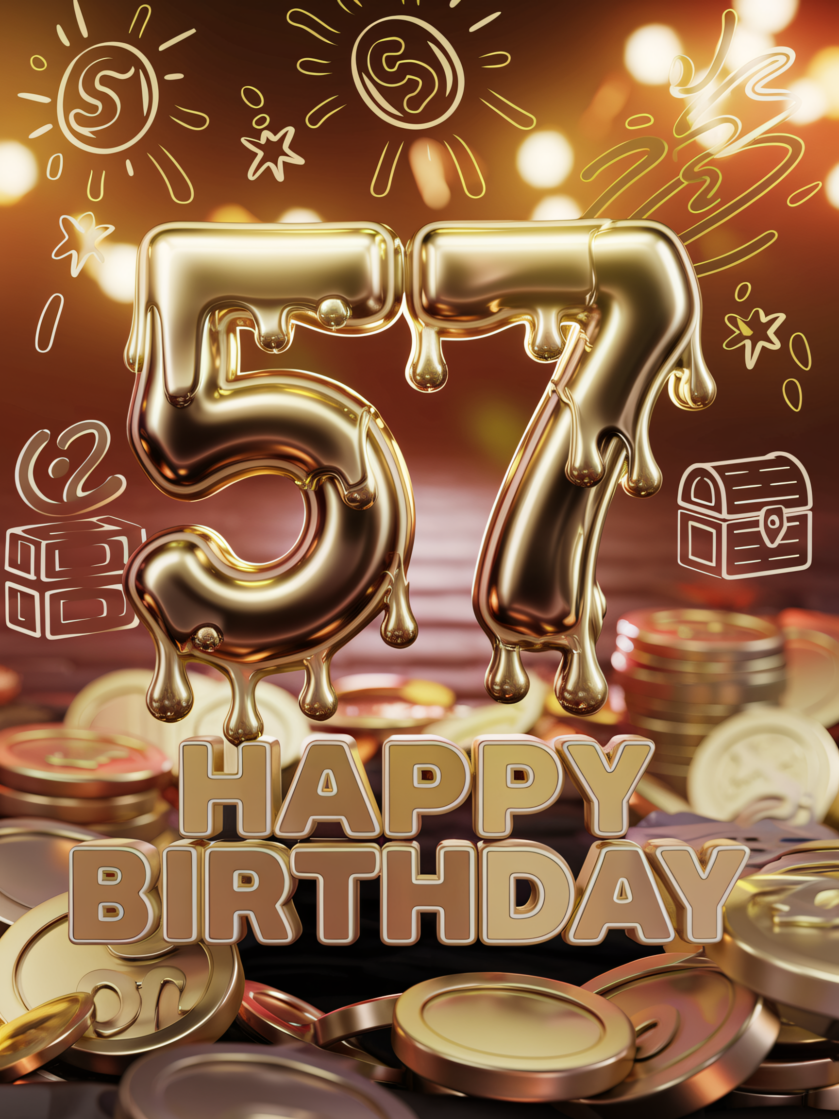 57th Birthday Celebration: Golden Drip Effect