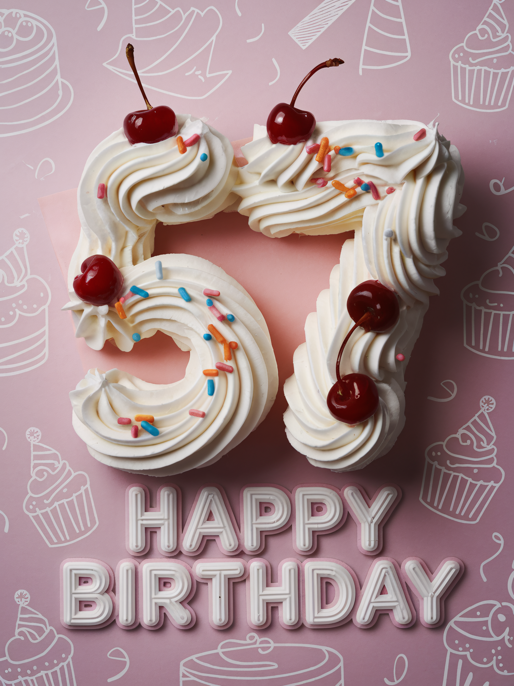 Whipped Cream Number 57 Birthday Cake