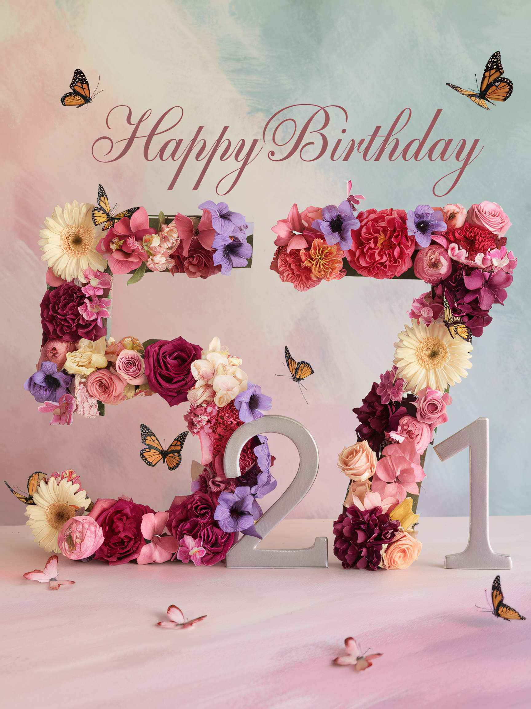 Happy 521st Birthday Floral Arrangement with Butterflies