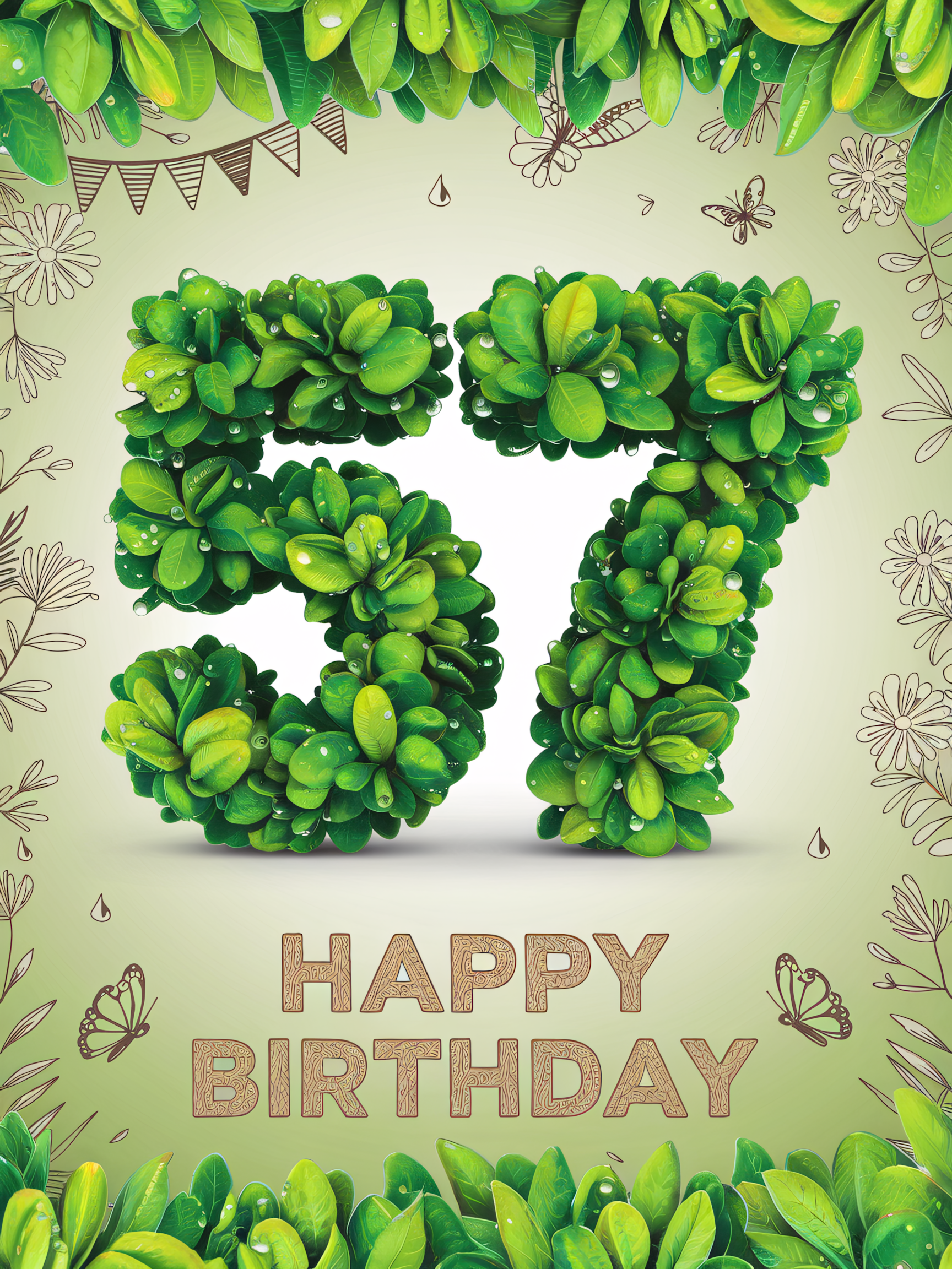 57th Birthday Floral Greeting Card