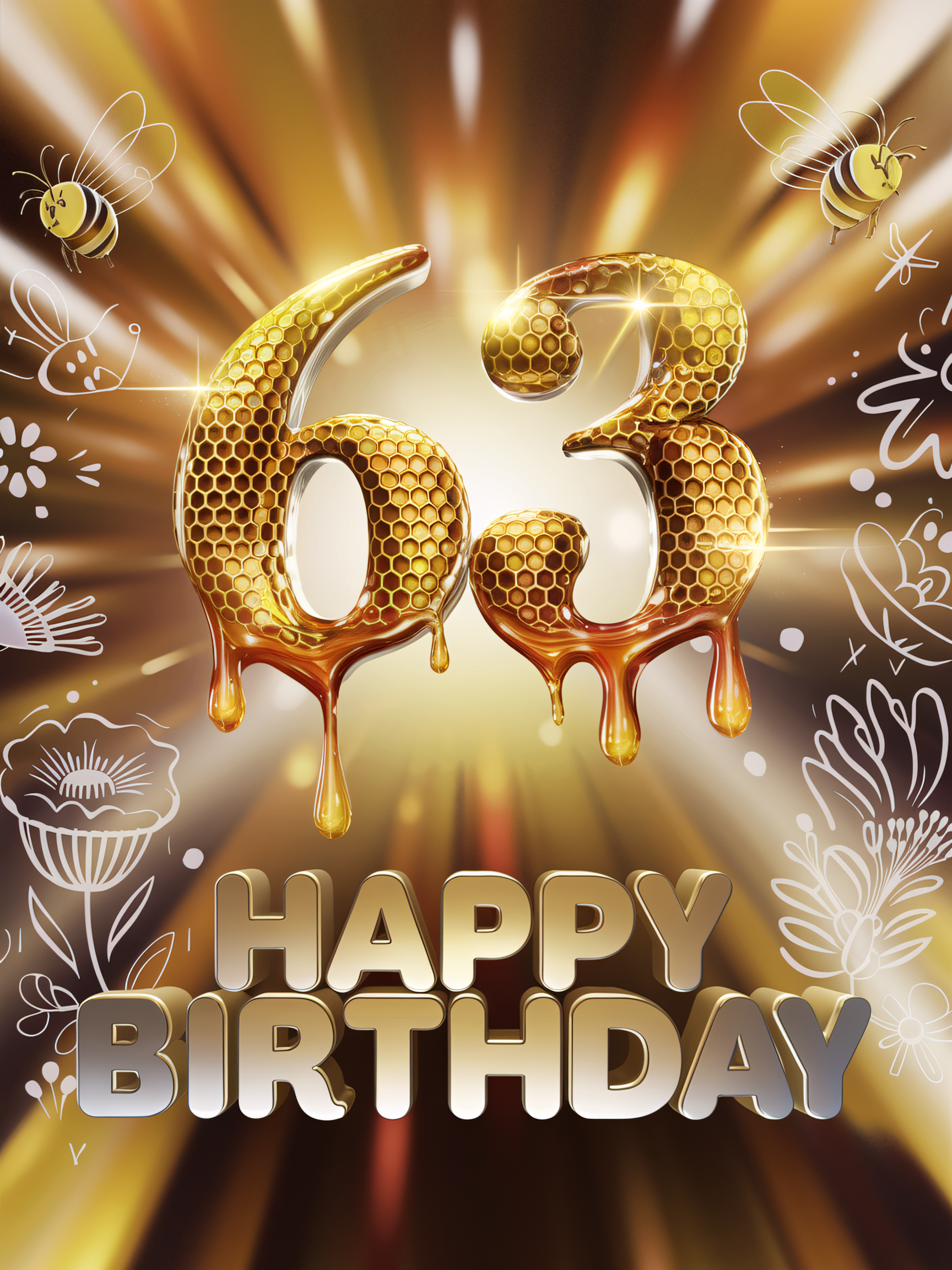 Free Download Sweet Honeycomb 63rd Birthday Card