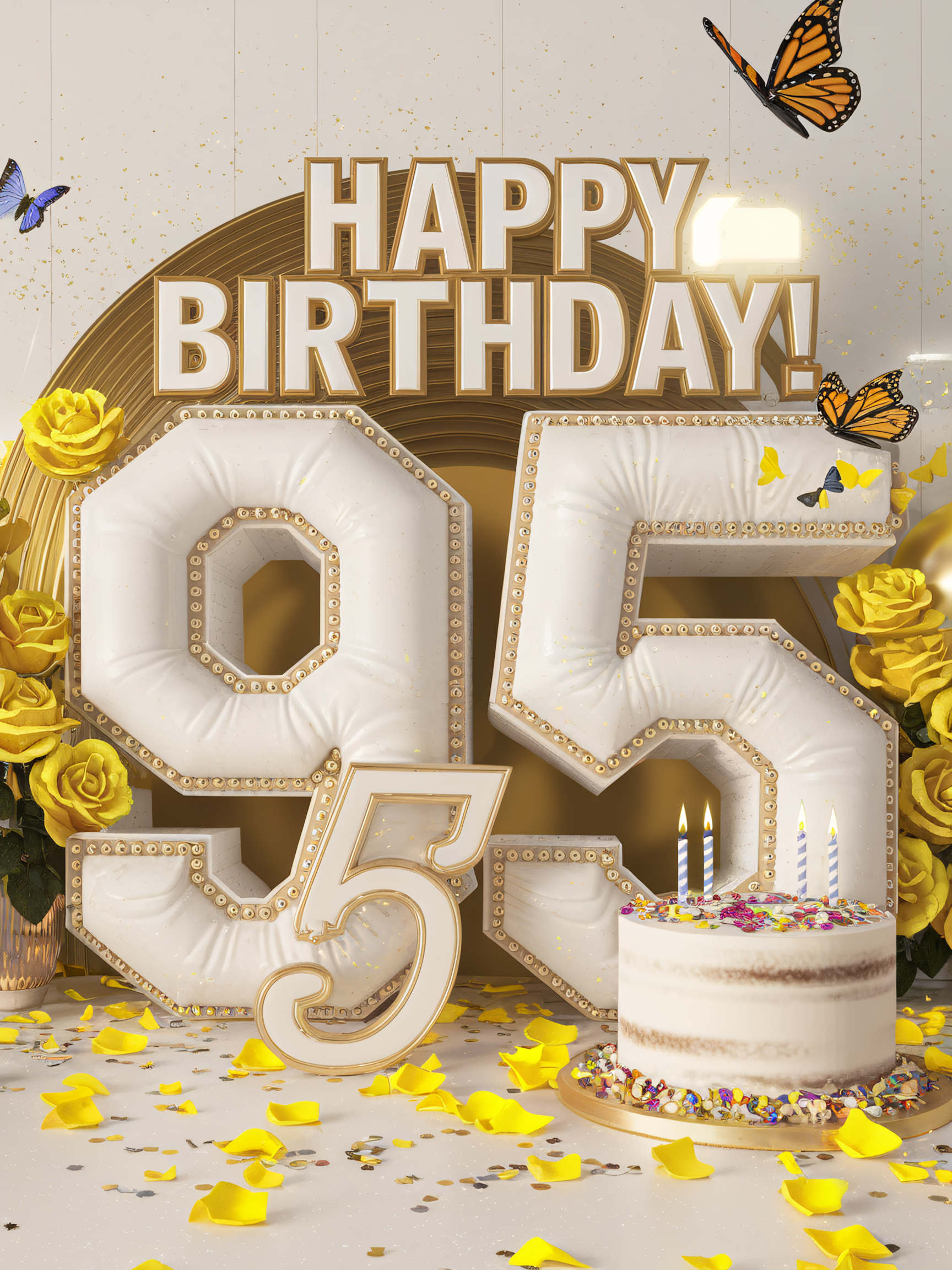 95th Birthday Celebration: Elegant Cake and Balloons