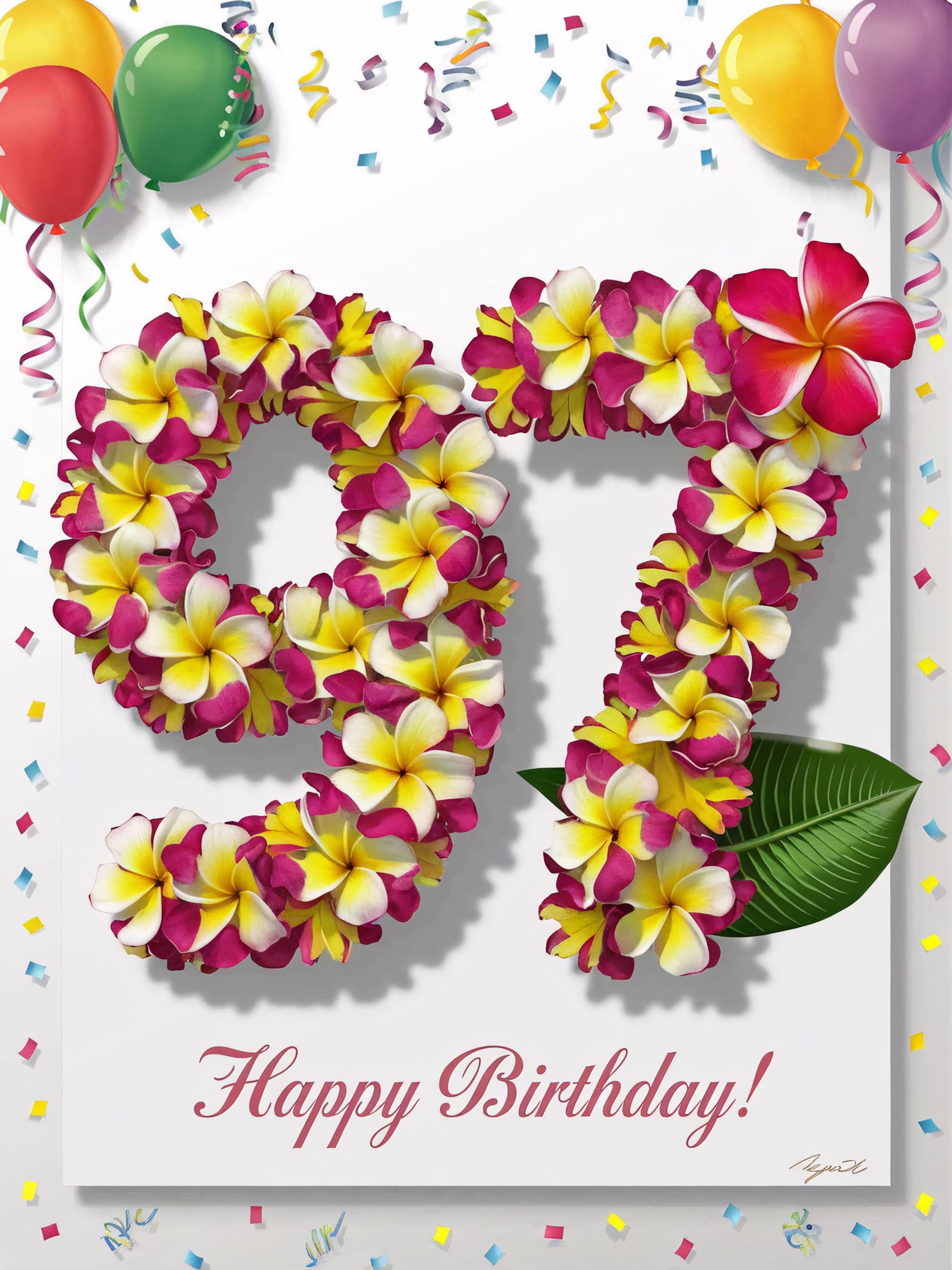 97th Birthday Floral Arrangement: Plumeria Lei