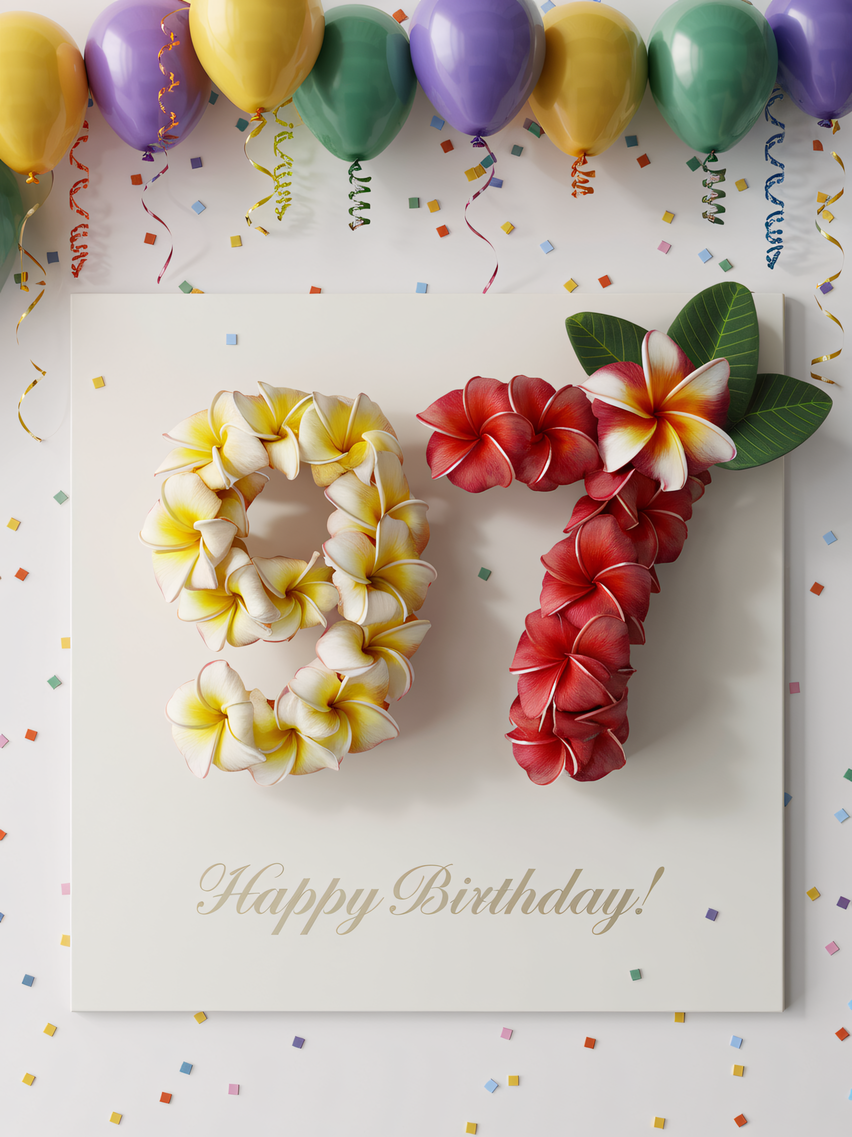 97th Birthday Floral Card with Balloons