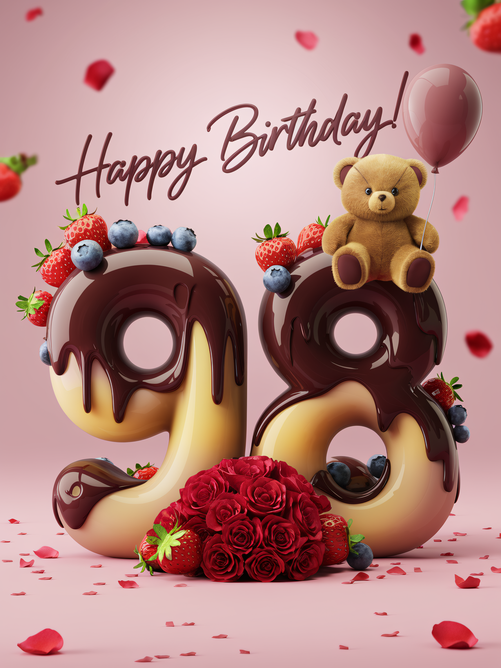 98th Birthday Chocolate Donut Cake with Teddy Bear