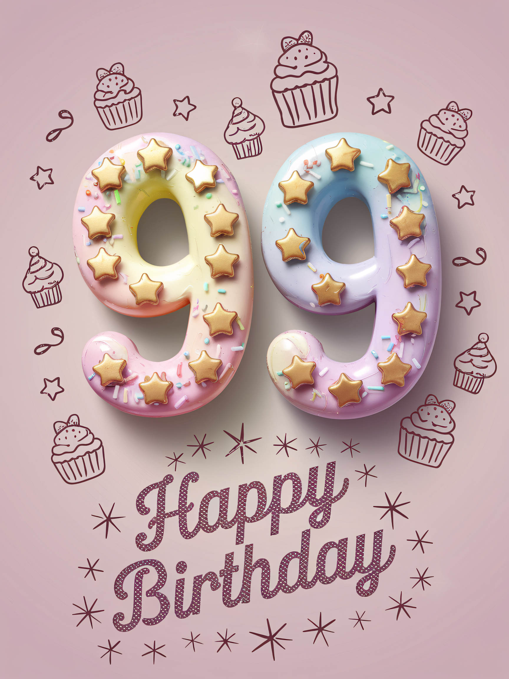 99th Birthday Cake with Cupcakes and Stars