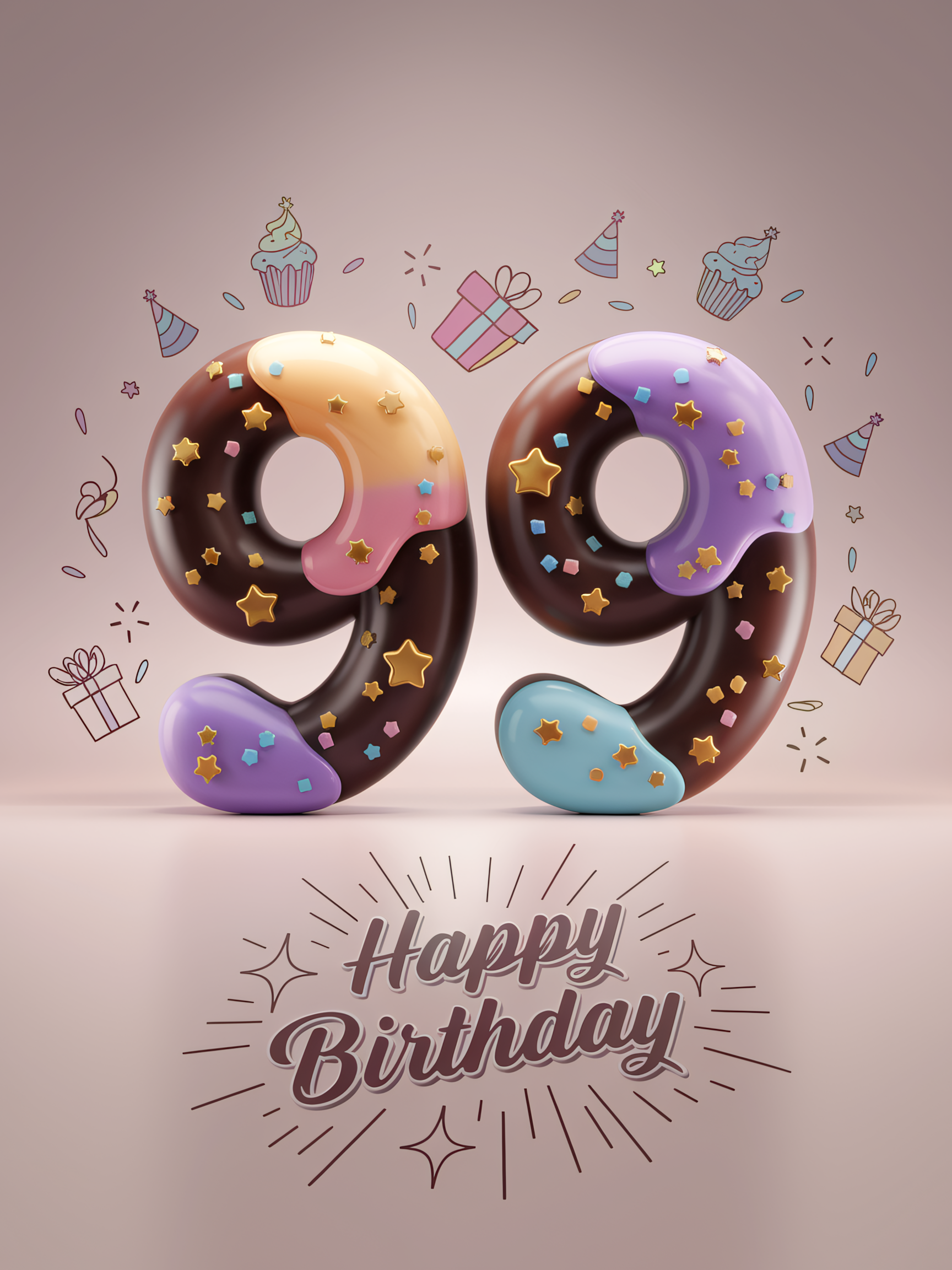99th Birthday Cake with Sprinkles and Decorations