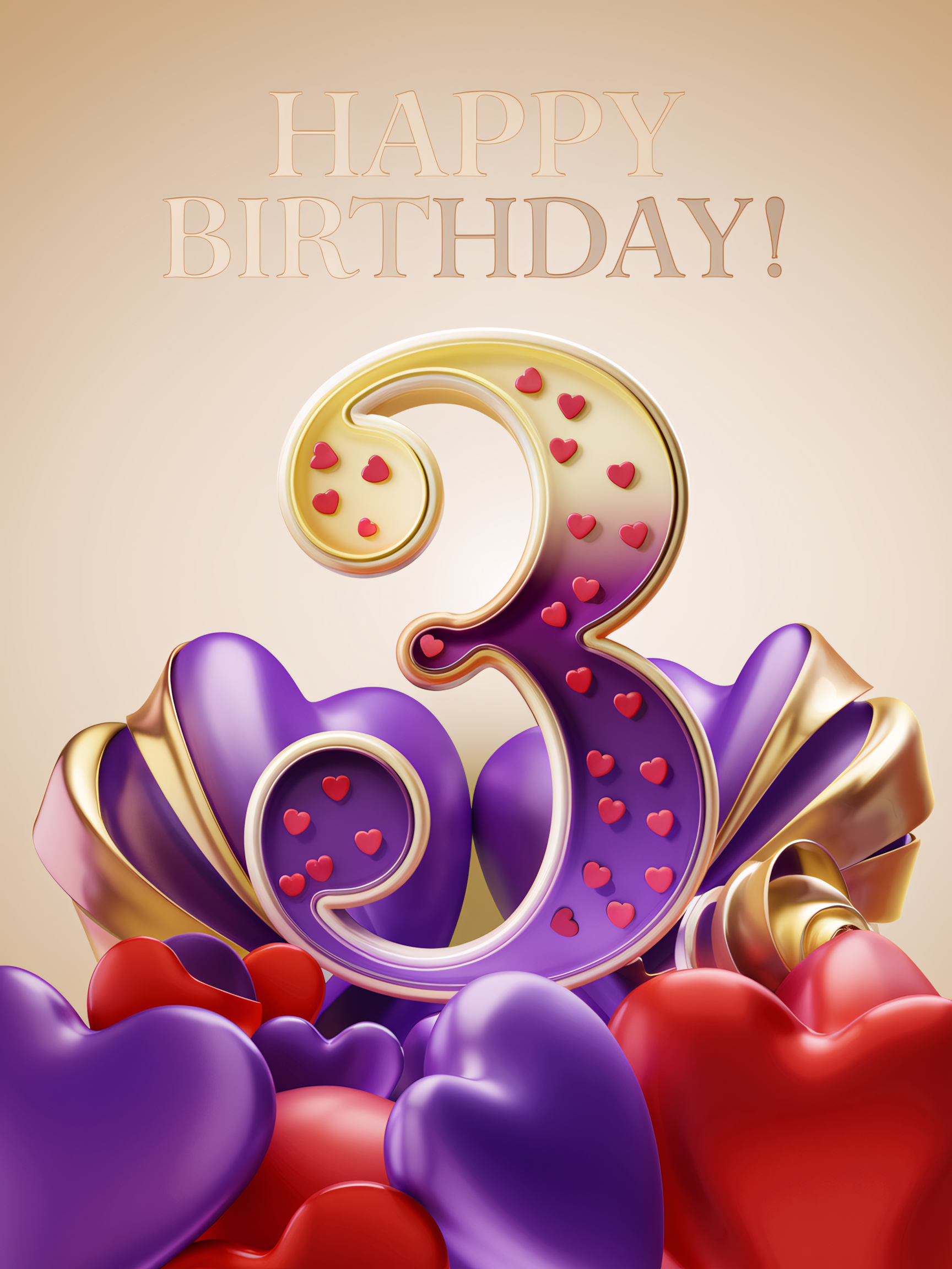 3rd Birthday Celebration: Number Three with Hearts