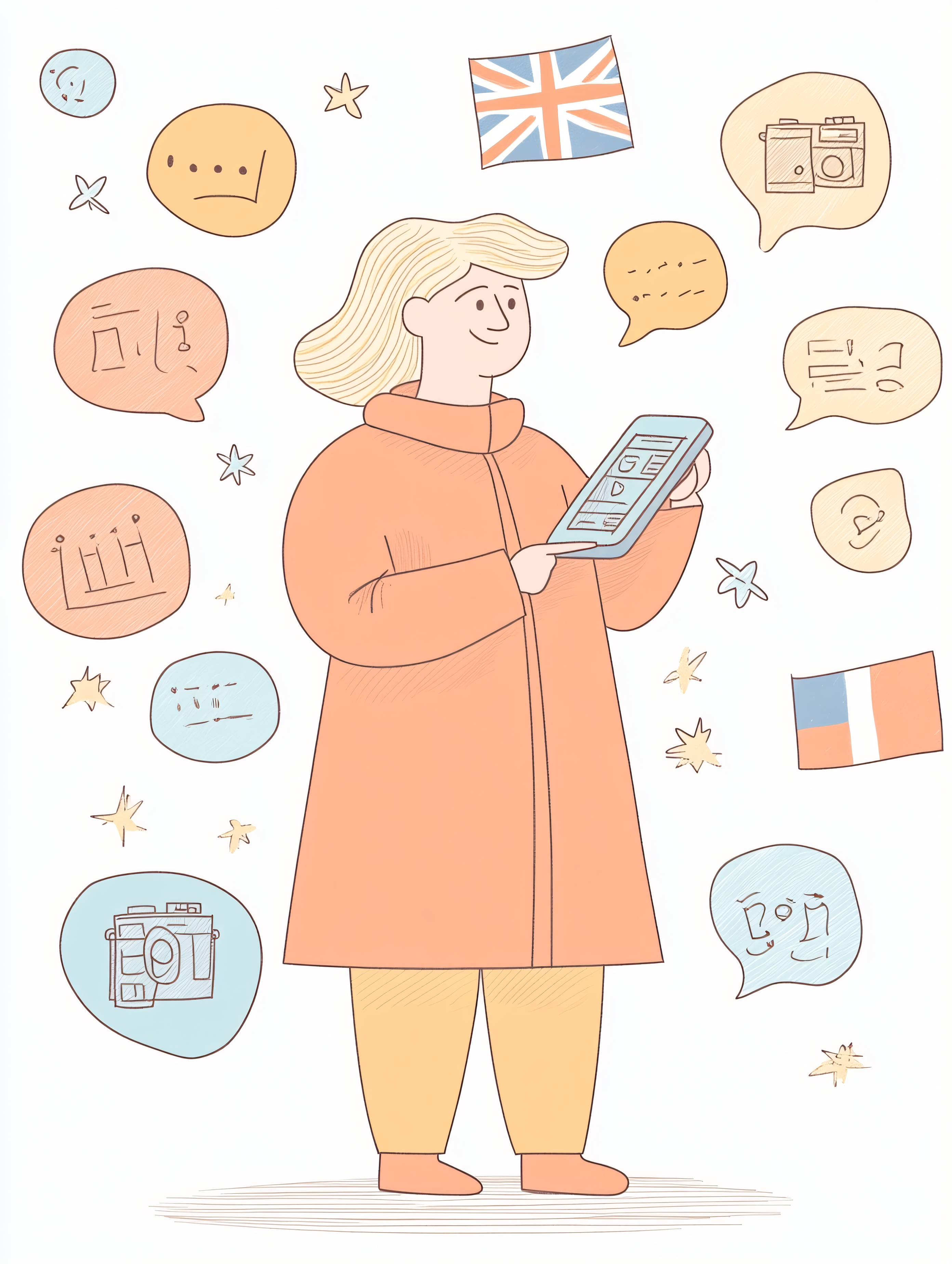 A Woman Holding A Tablet With Speech Bubbles