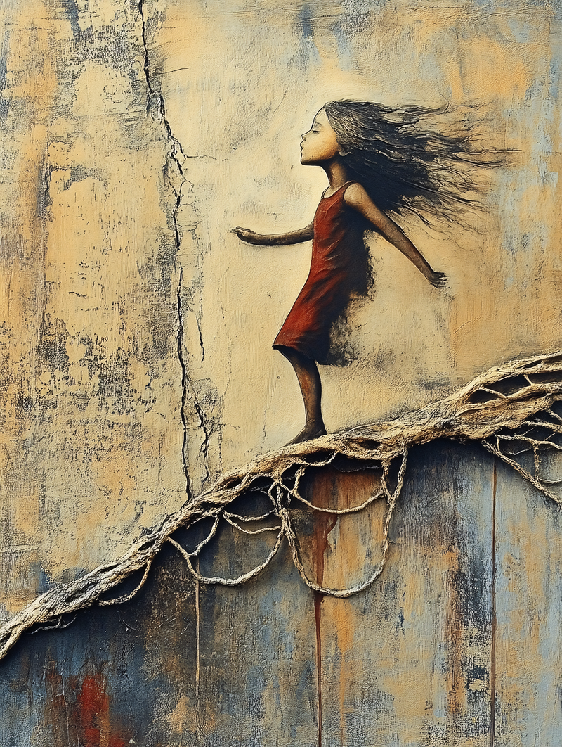 A Young Girl Walking Across A Crack