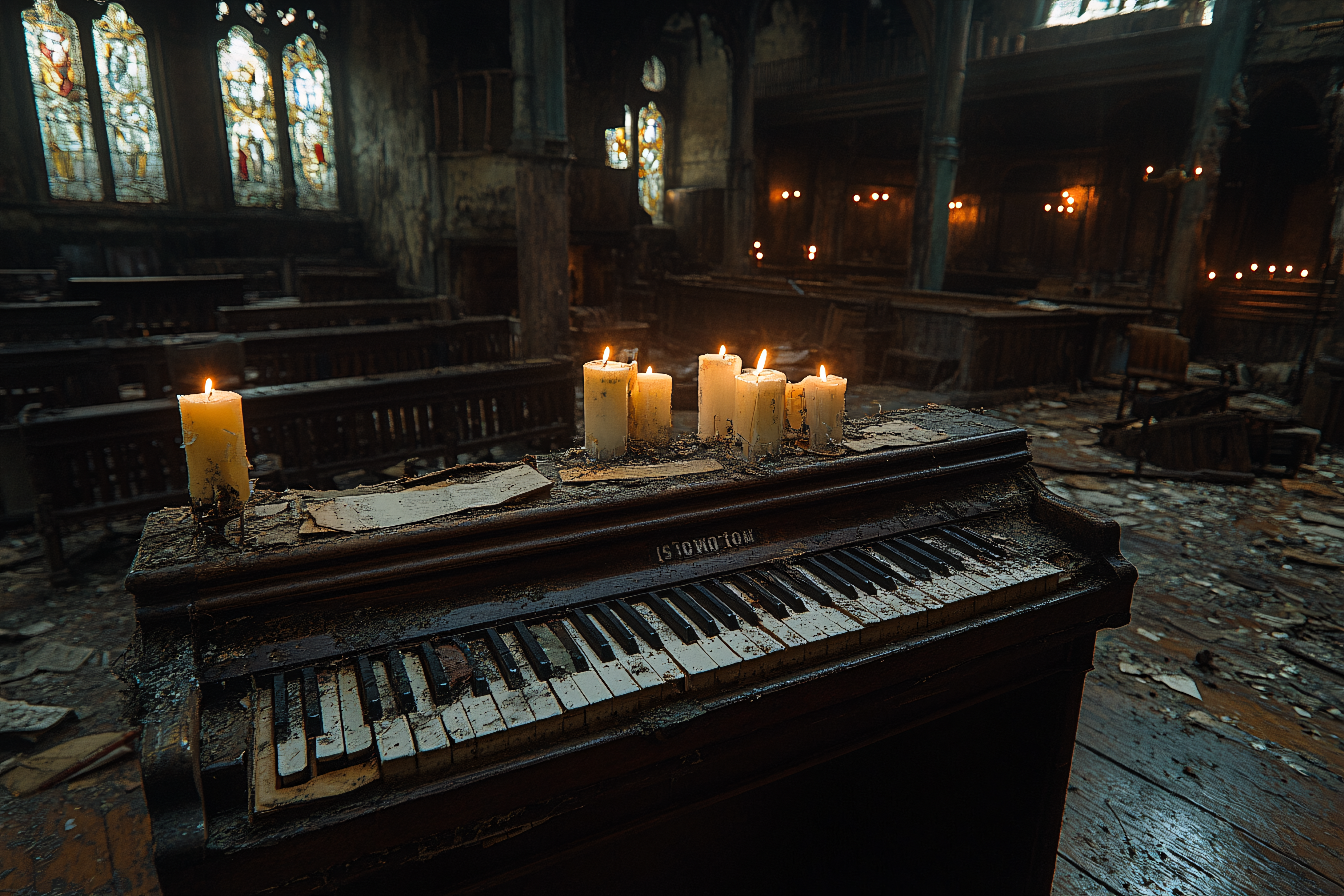 Abandoned Piano in Church