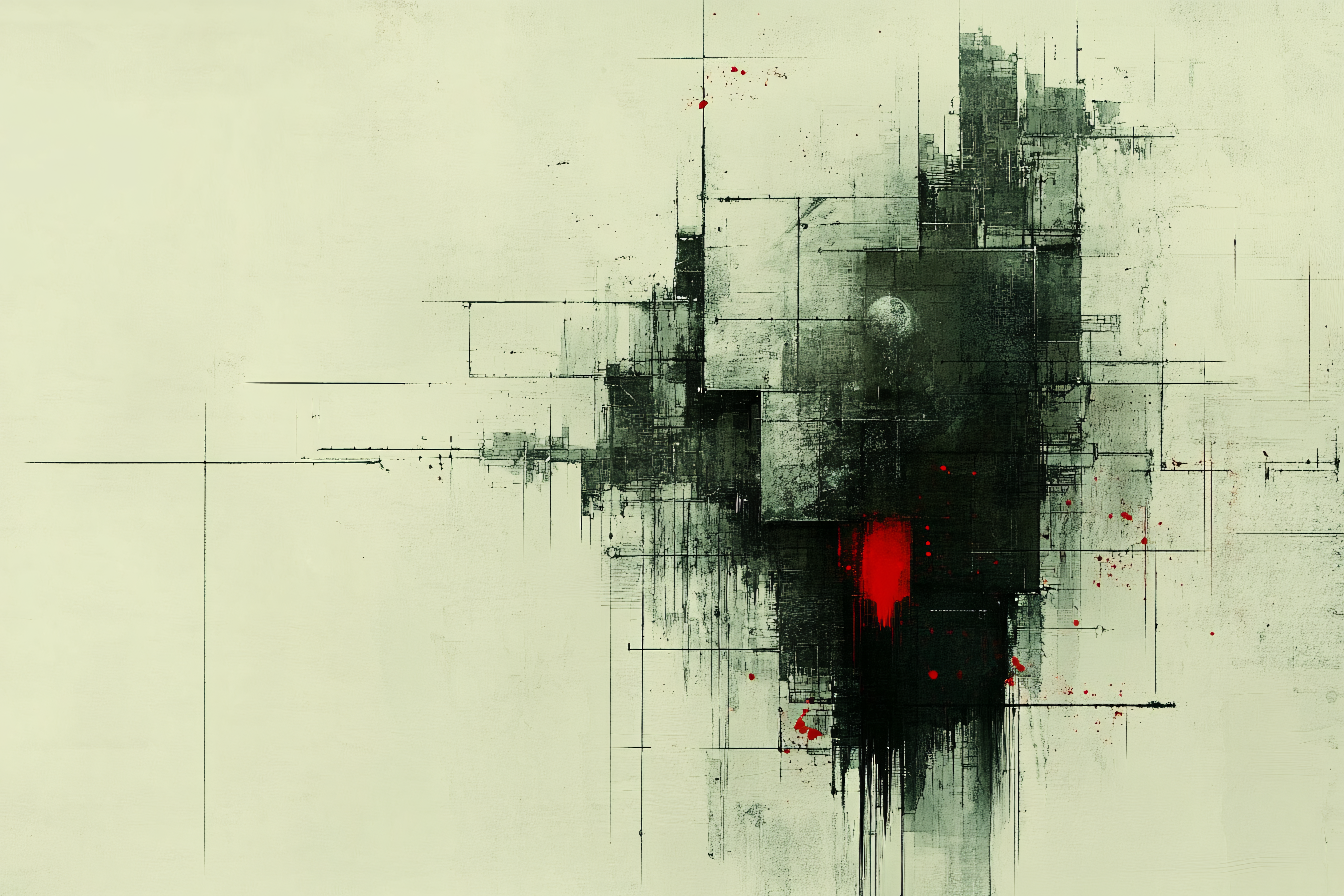 Abstract Architectural Composition with Red Accent