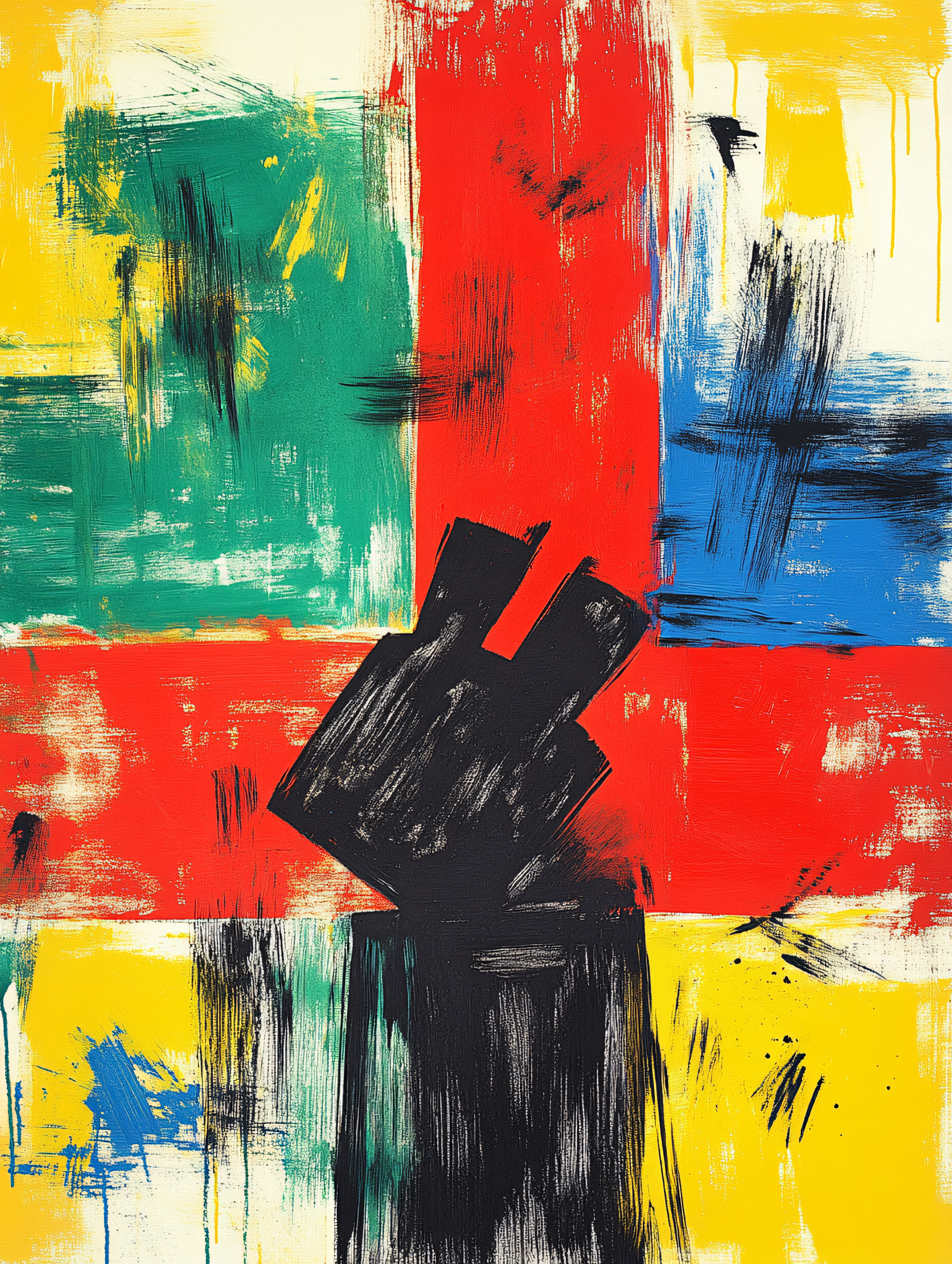 Abstract Black Figure On Colorful Blocks