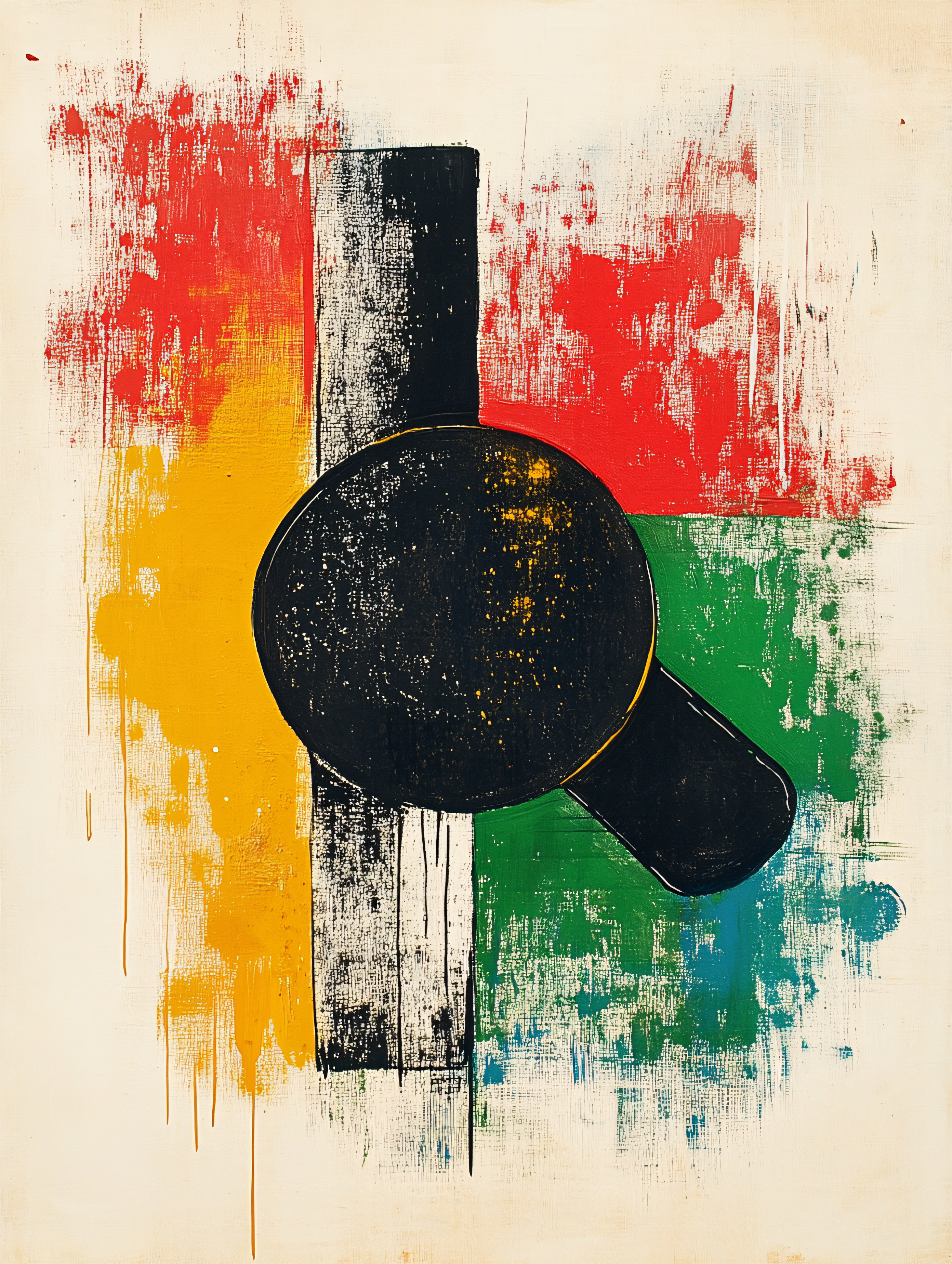 Abstract Black Geometric Form On Color Blocks