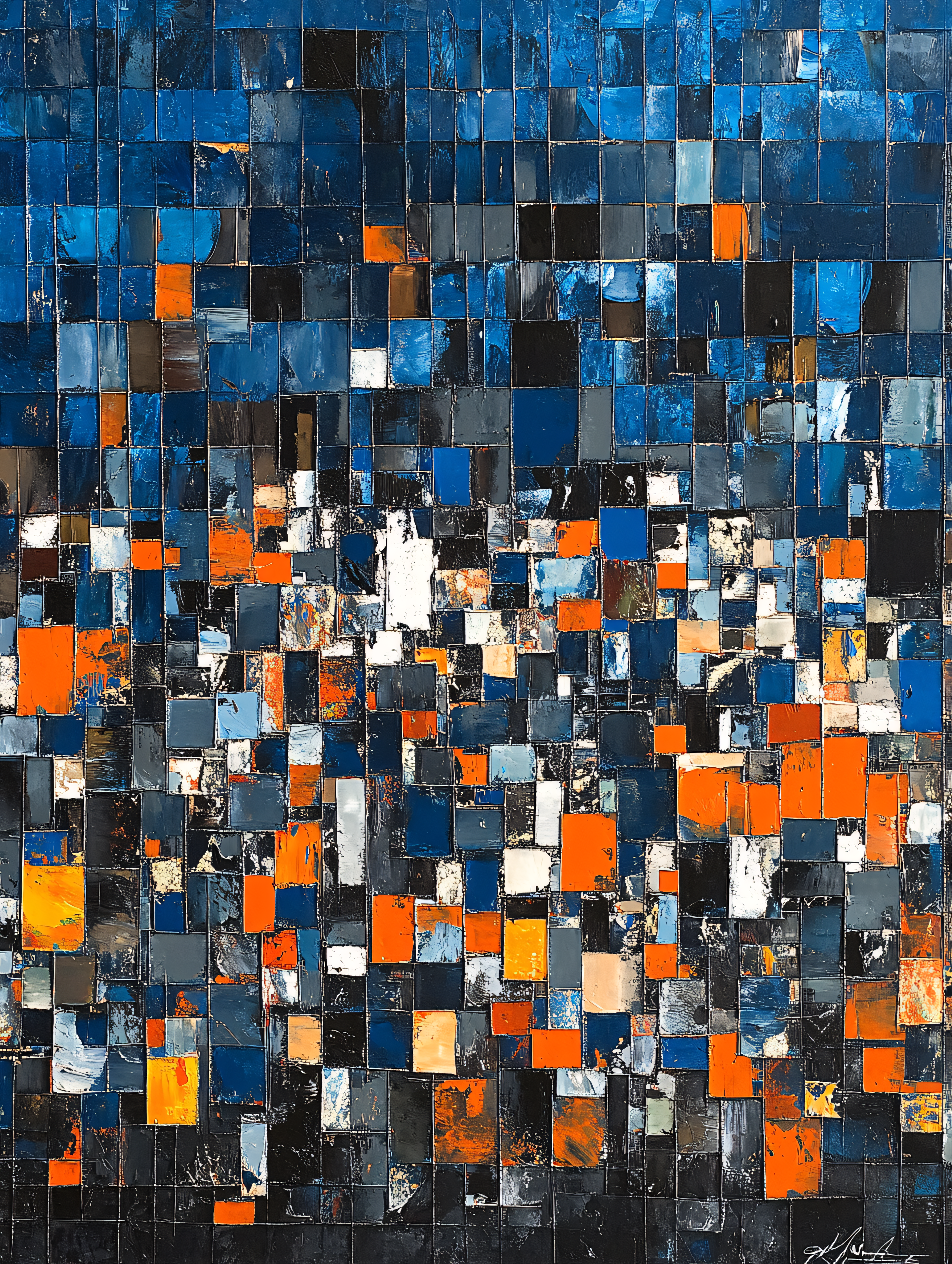 Abstract Blue and Orange Square Grid