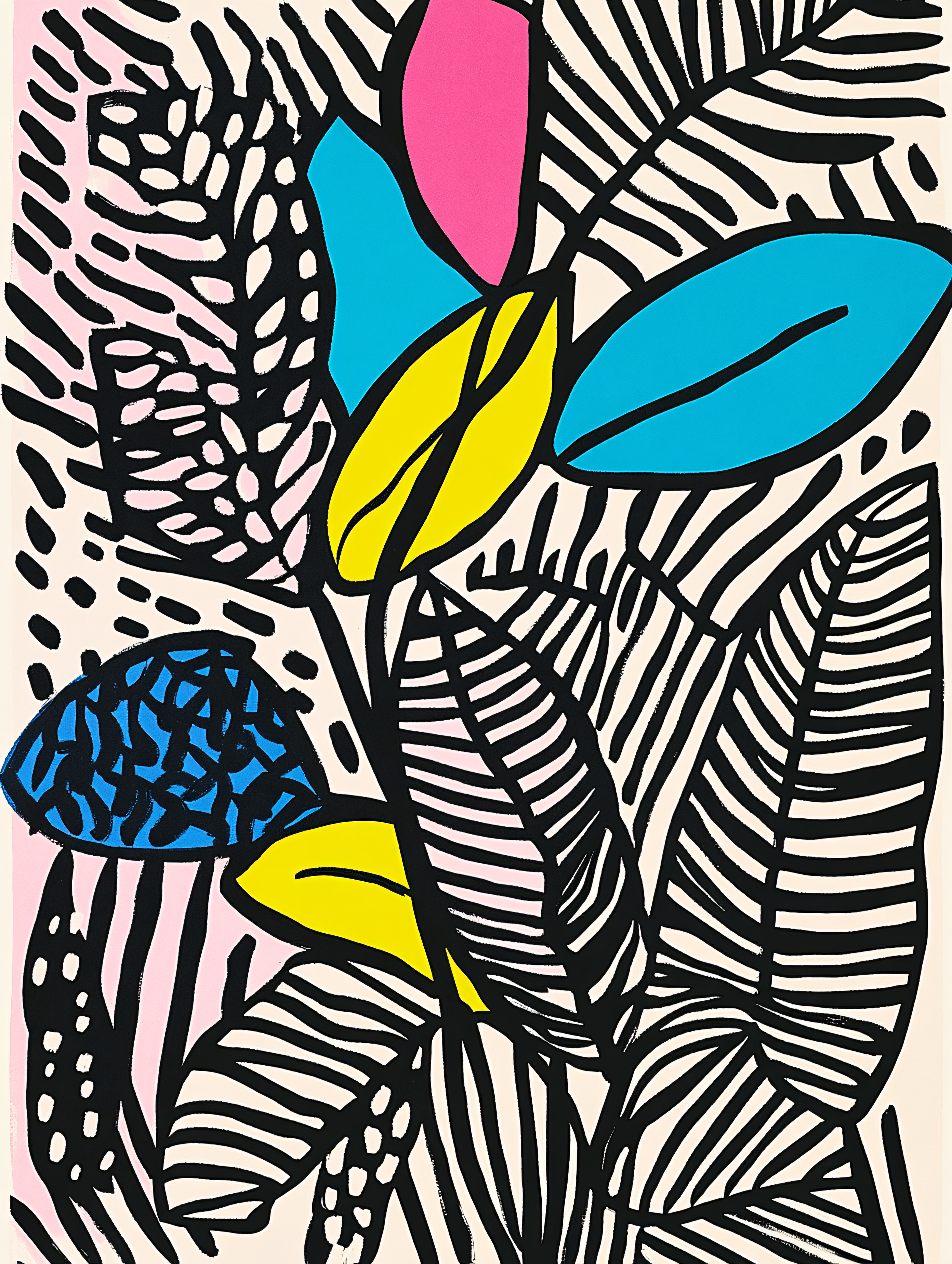 Abstract Botanical Illustration With Bold Colors