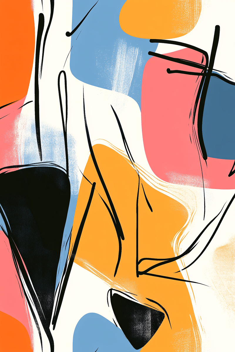 Abstract Brush Strokes And Geometric Shapes