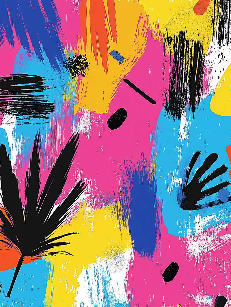 Abstract Brushstrokes and Palm Fronds