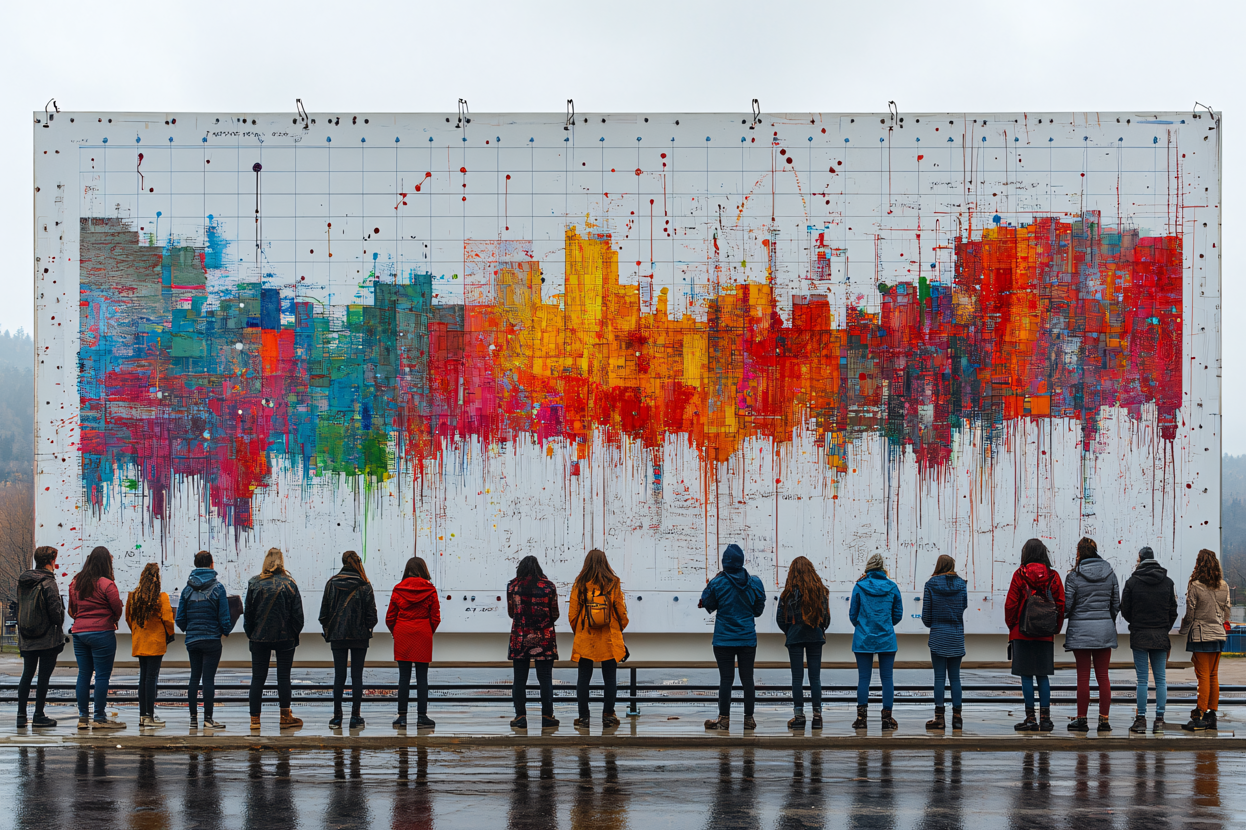 Abstract Cityscape Artwork and Spectators