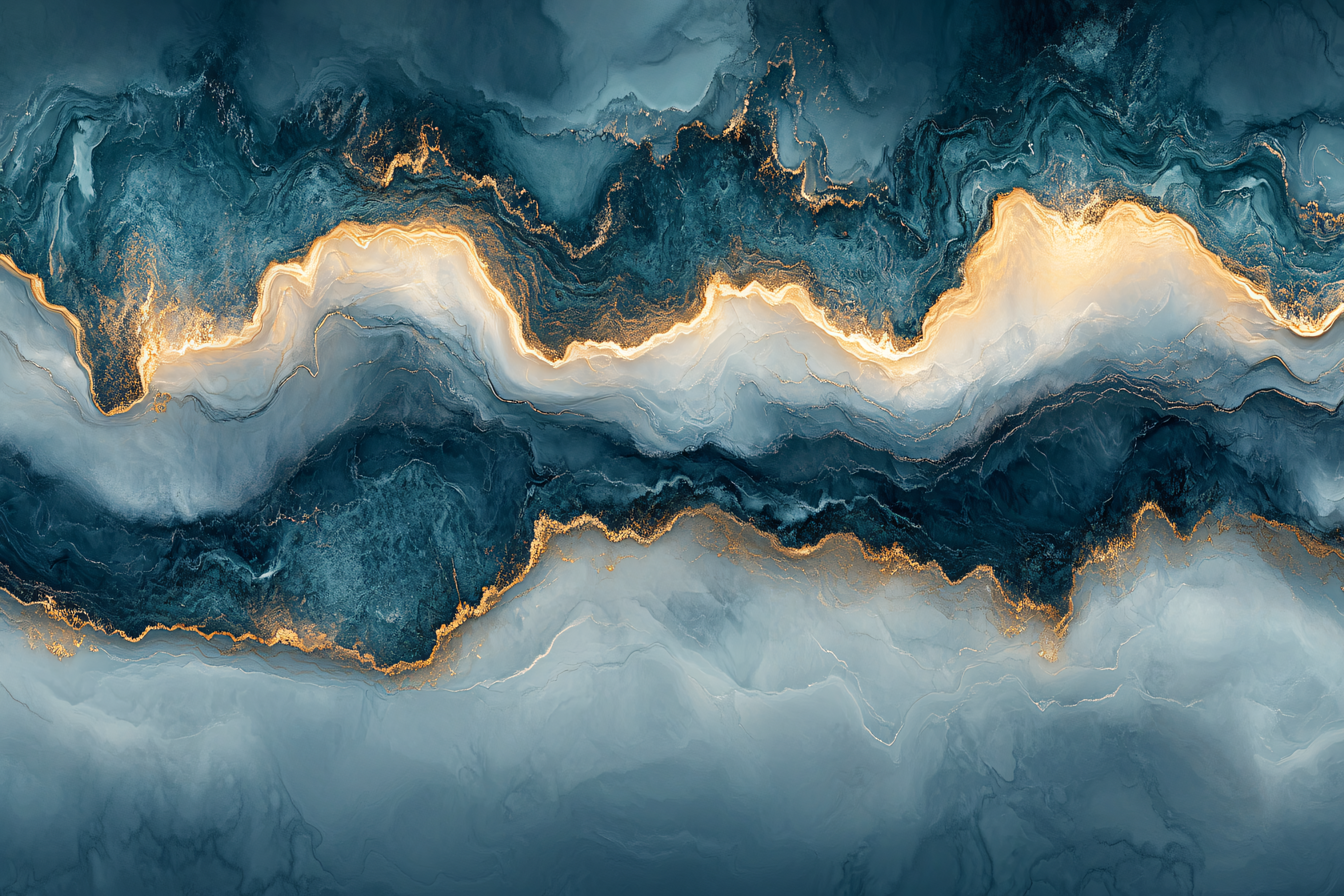 Abstract Deep Teal And Gold Marble