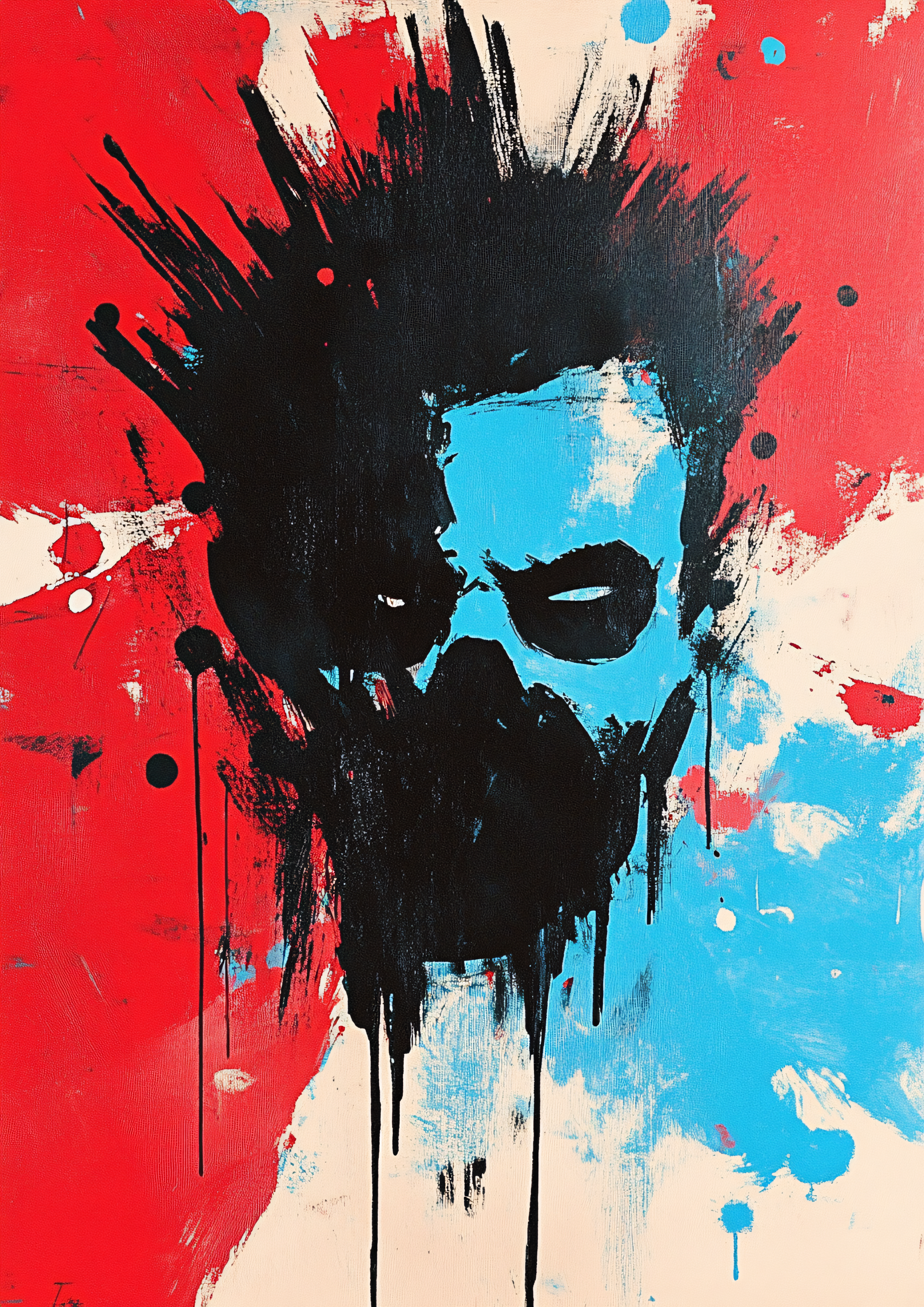 Abstract Face with Red and Black Brushstrokes