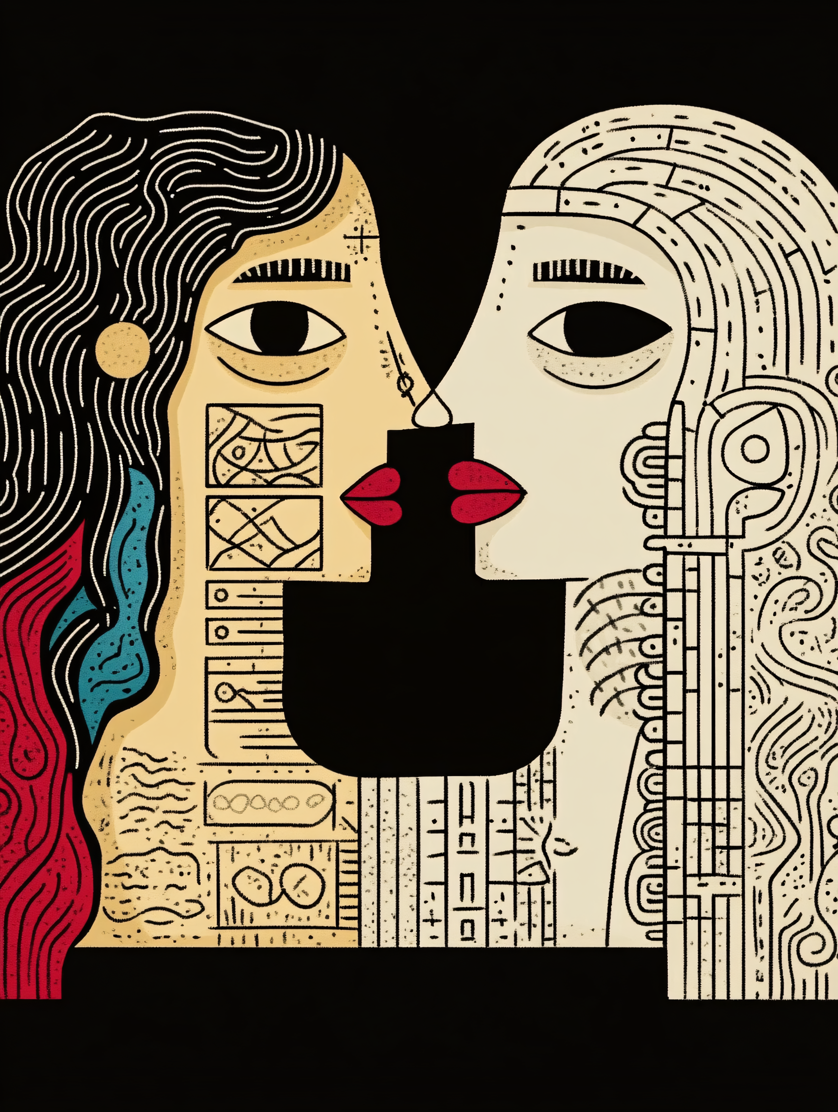 Abstract Faces Kissing