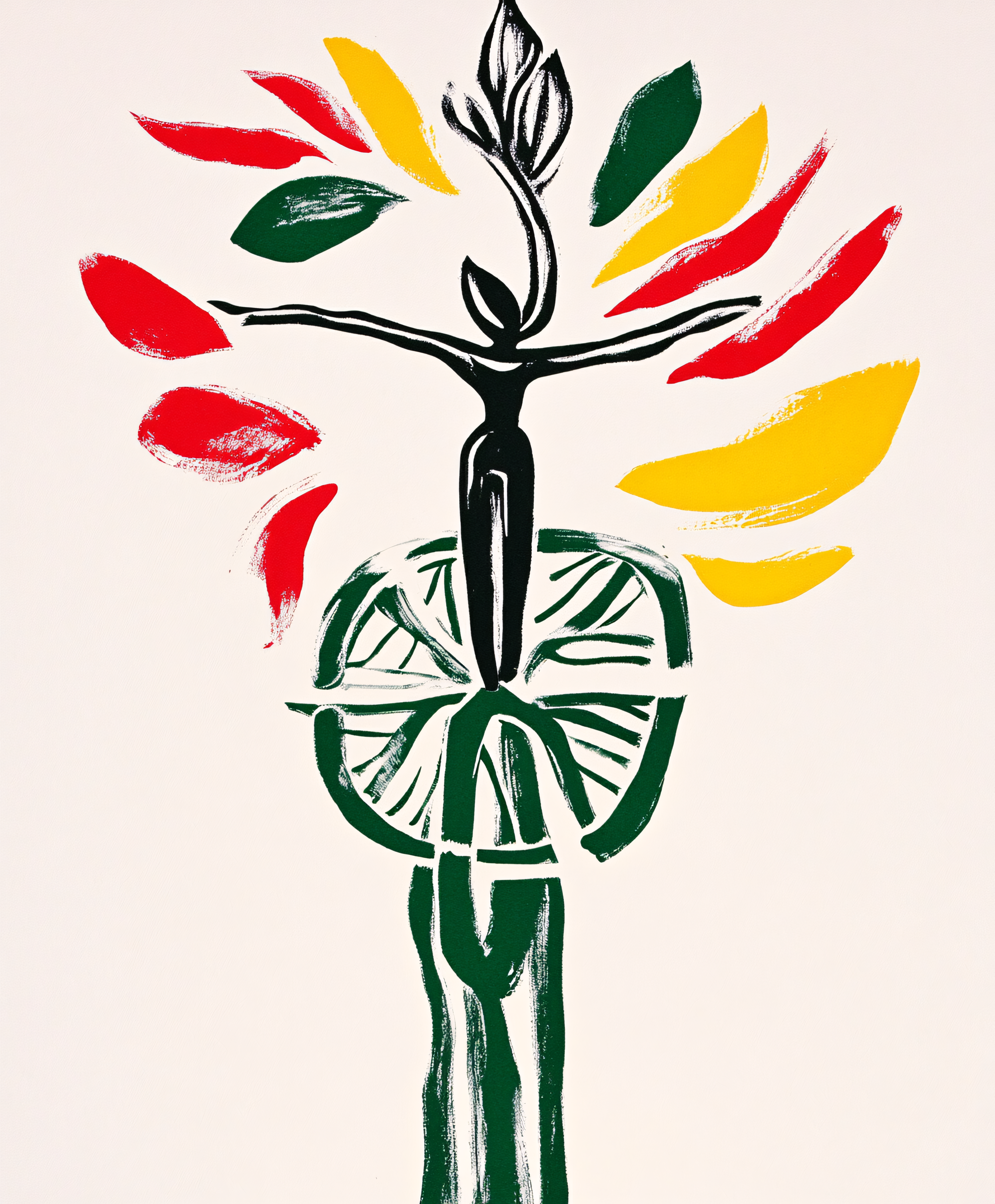 Abstract Figure with Tree and Colorful Leaves