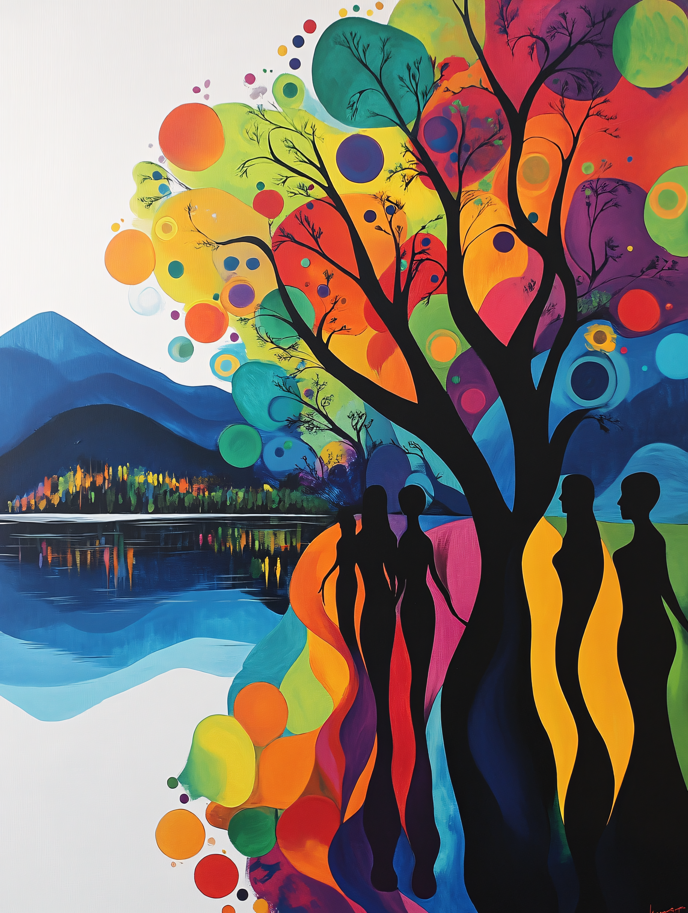Abstract Figures Under Colorful Trees