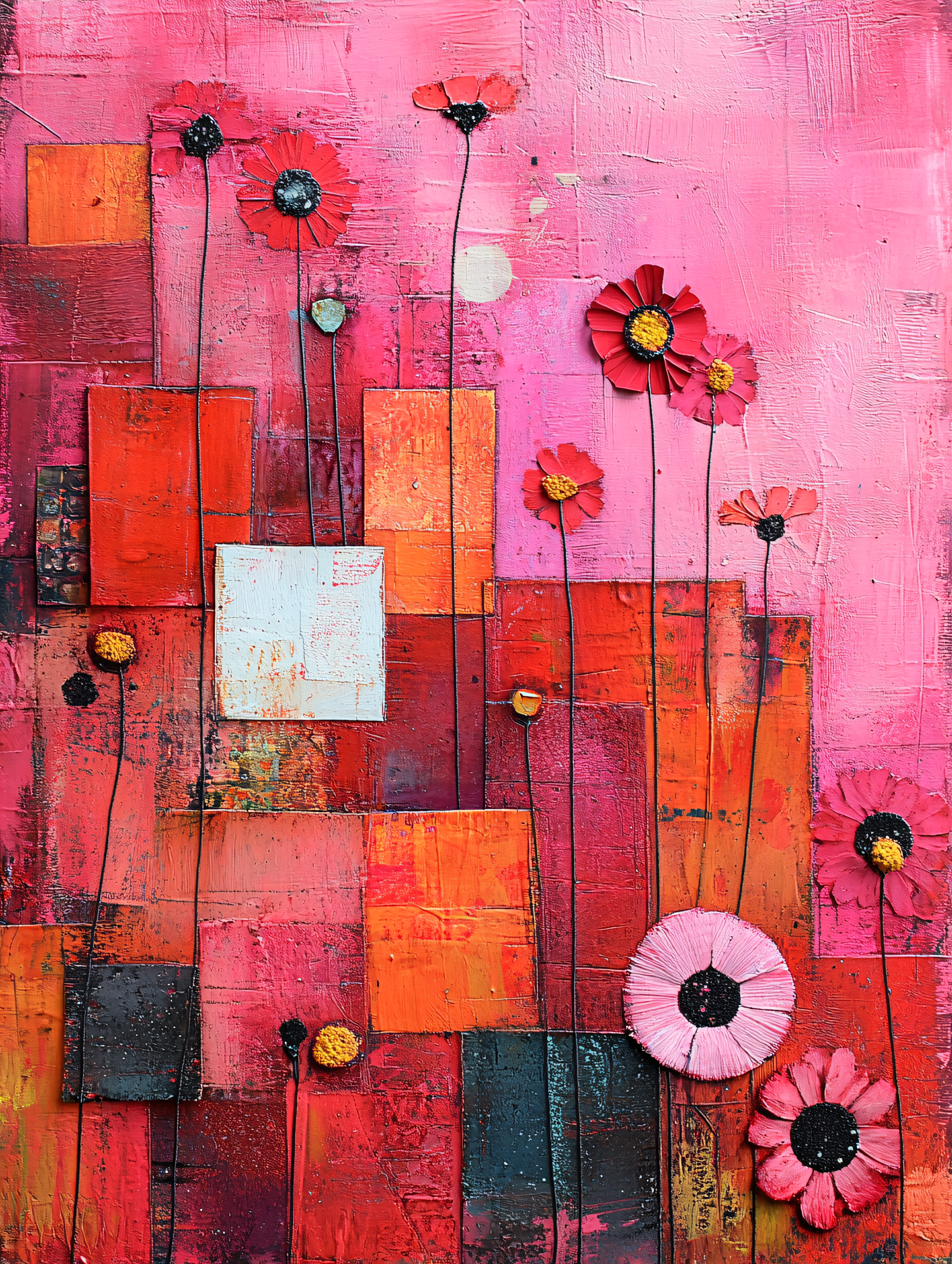 Abstract Floral Patchwork Painting