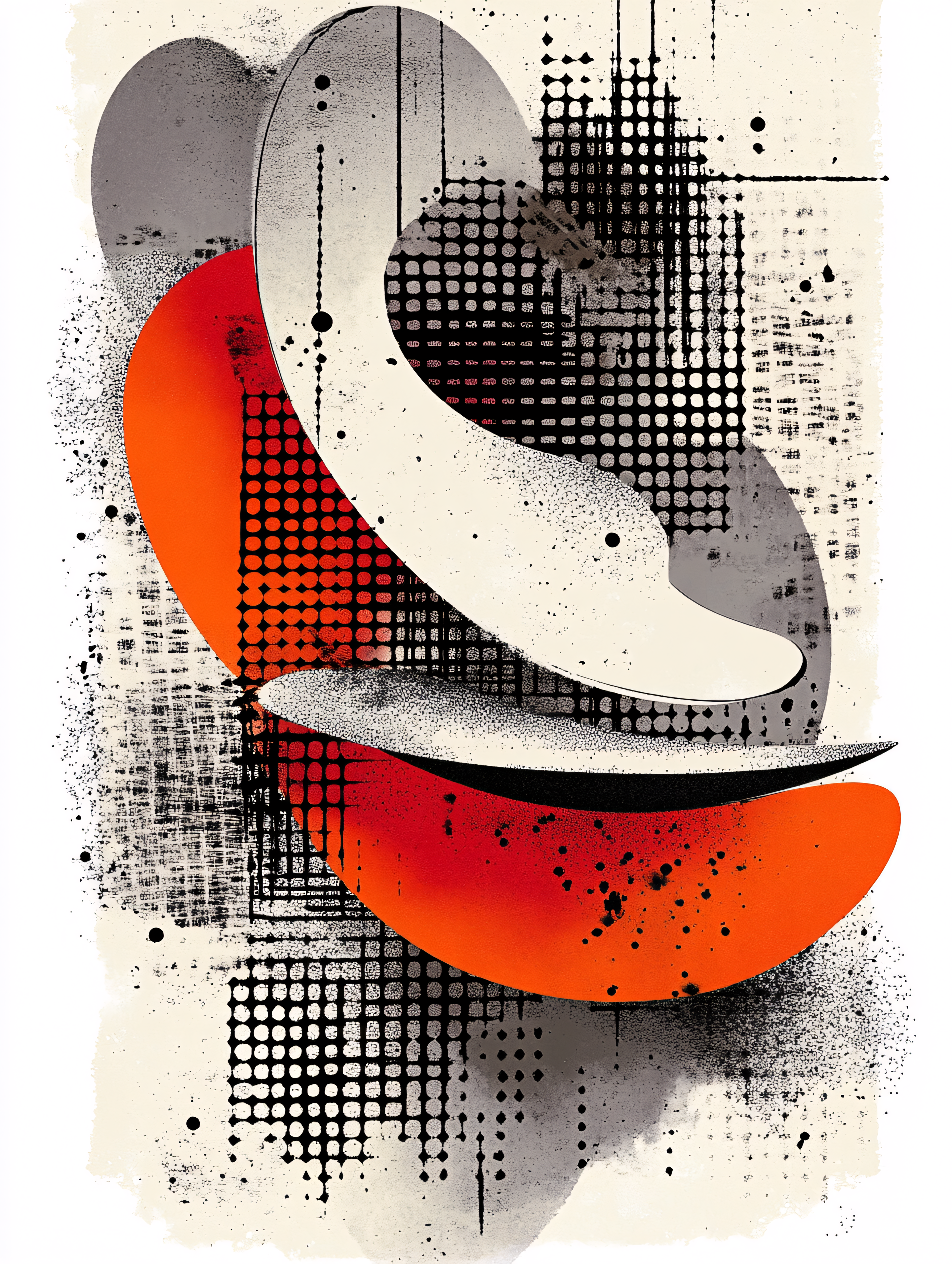 Abstract Geometric Composition with Halftone and Grunge Textures