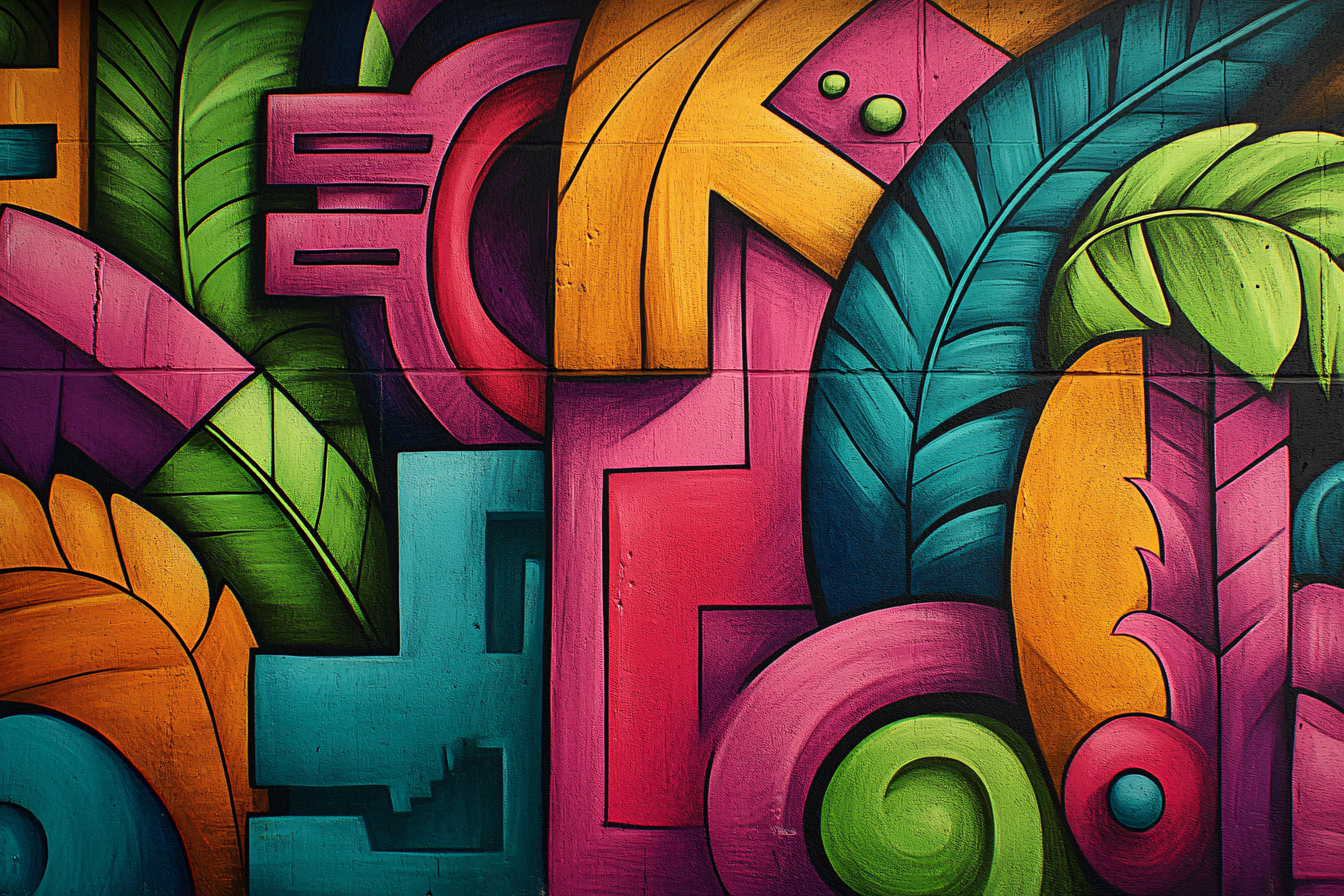 Abstract Geometric Leaf Mural