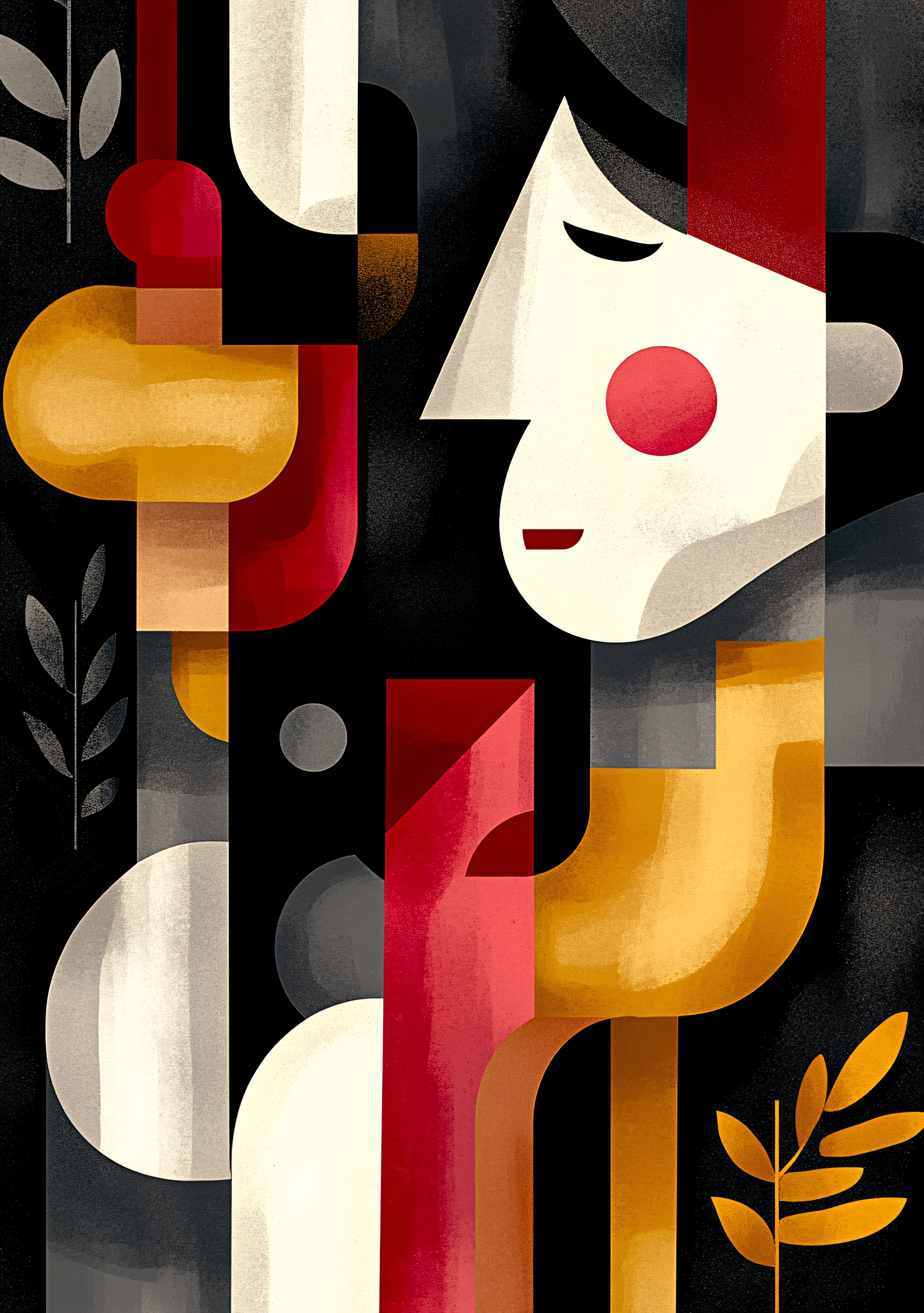 Abstract Geometric Portrait with Botanical Accents