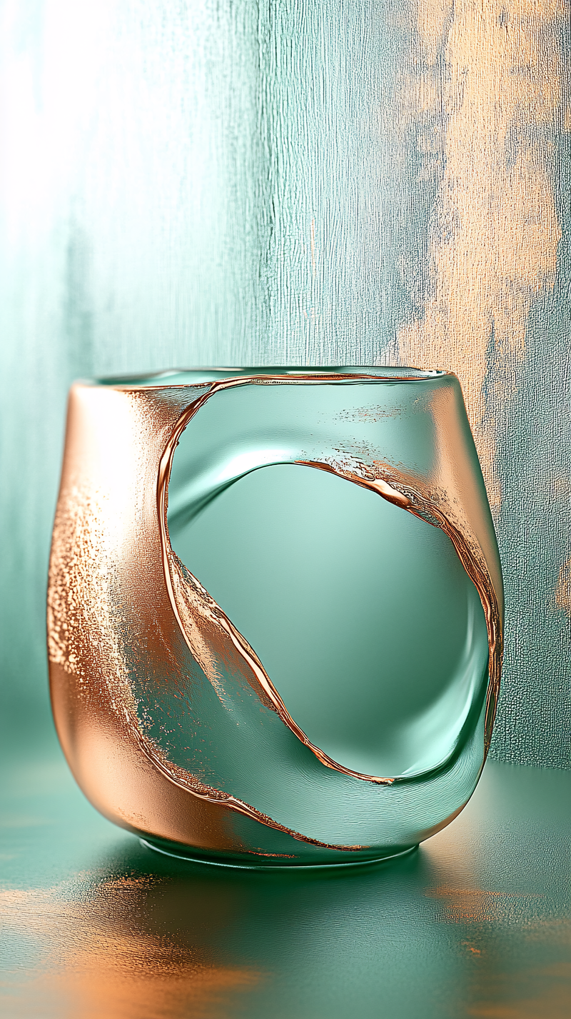 Abstract Glass Sculpture with Copper Accents