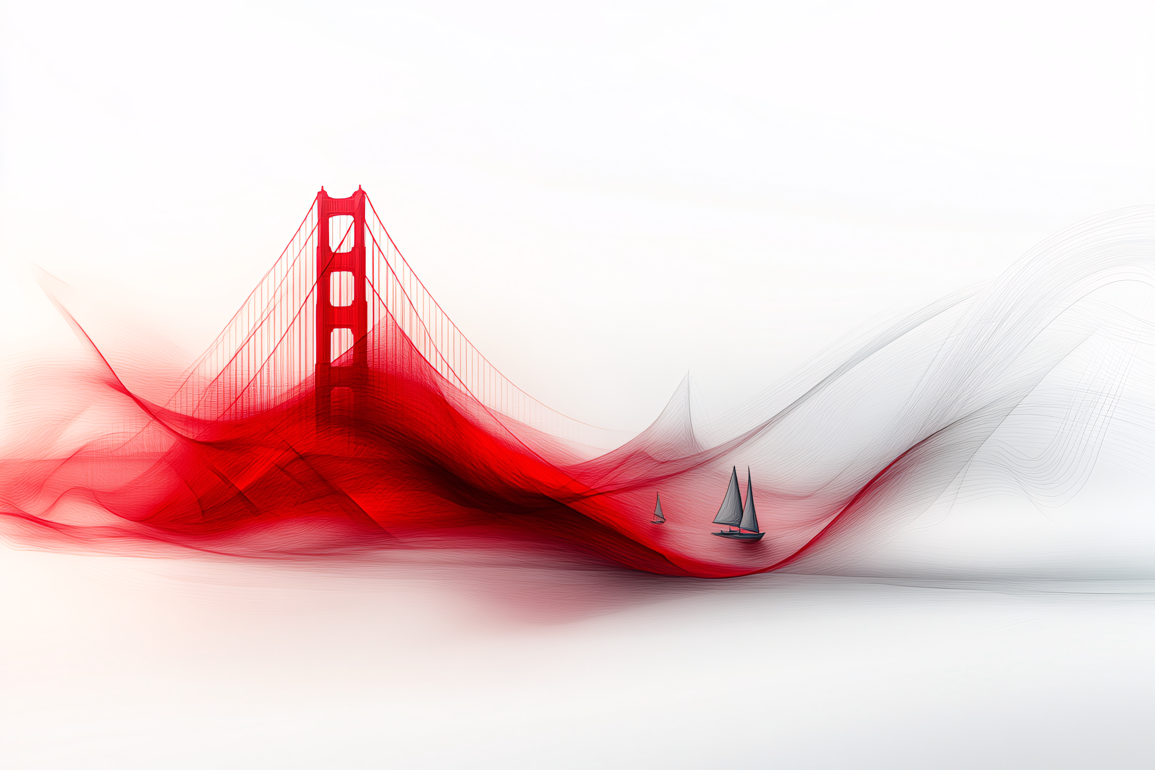Abstract Golden Gate Bridge with Sailboats