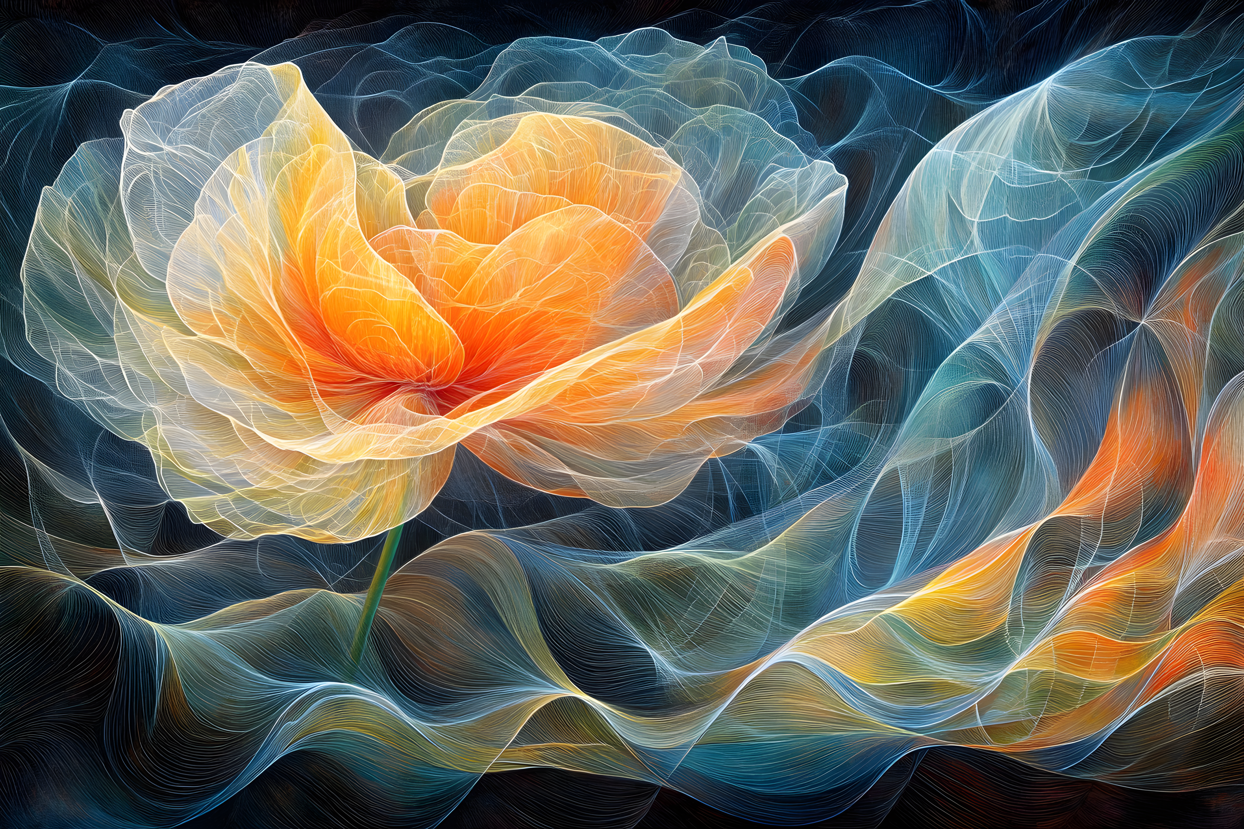 Abstract Orange Flower Line Art
