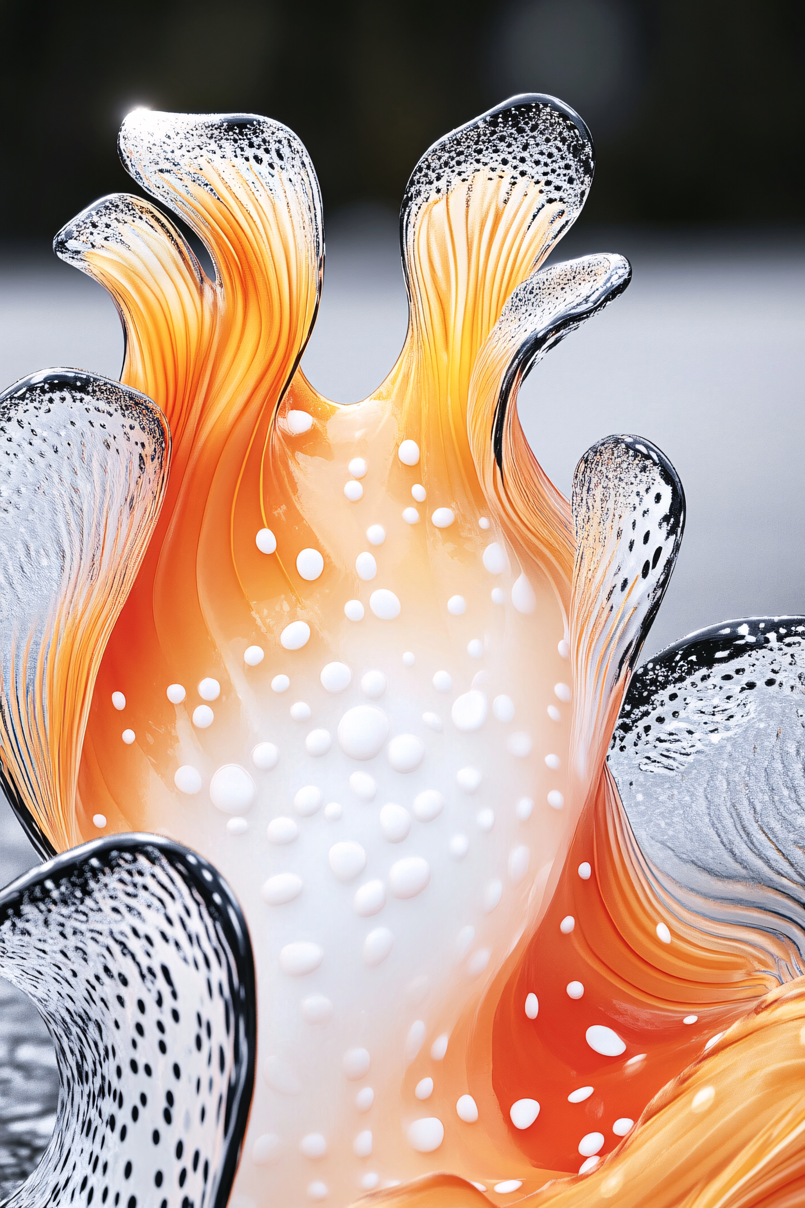 Abstract Orange Glass Sculpture with White Dots