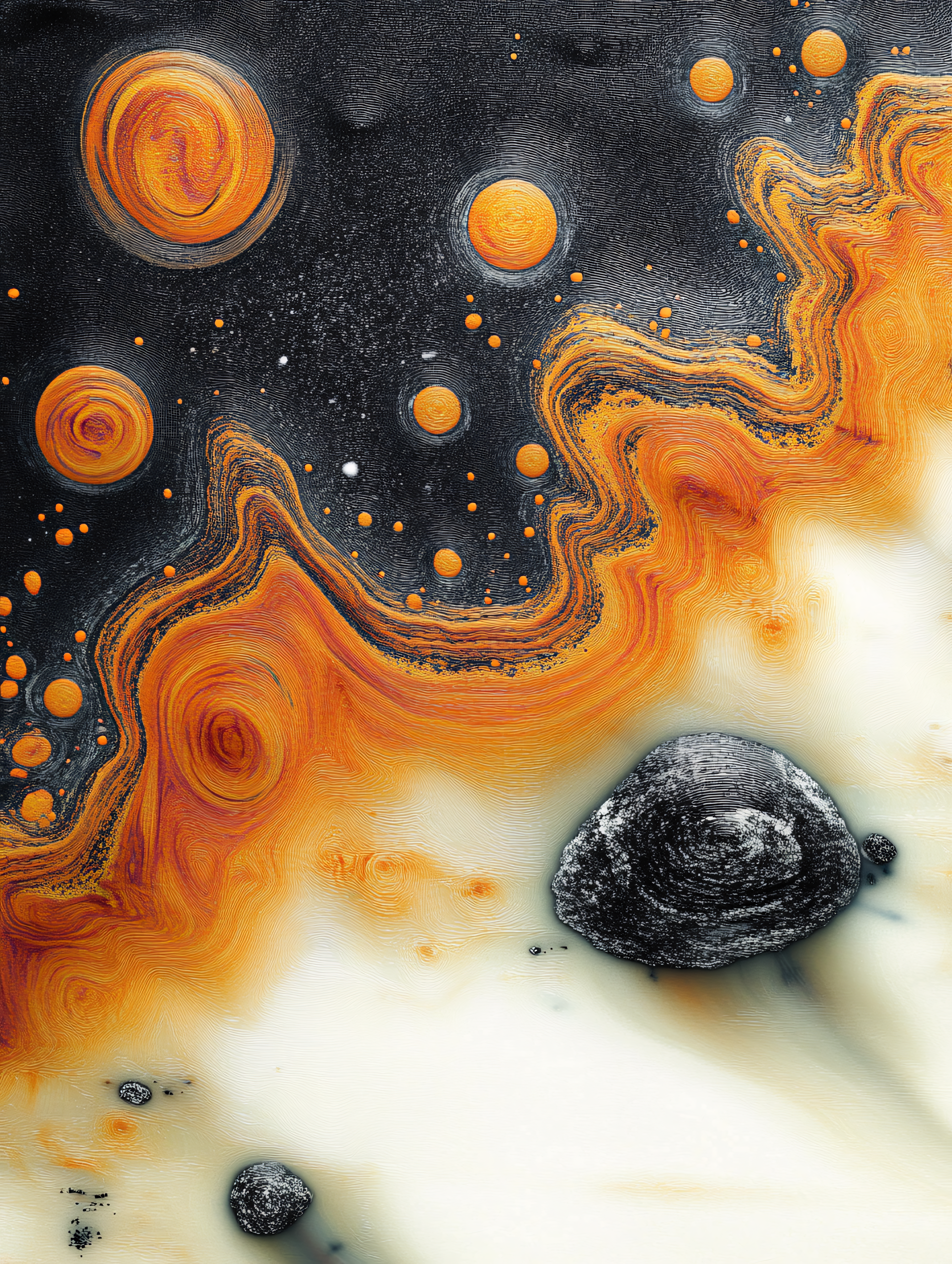 Abstract Orange Spheres and Swirls