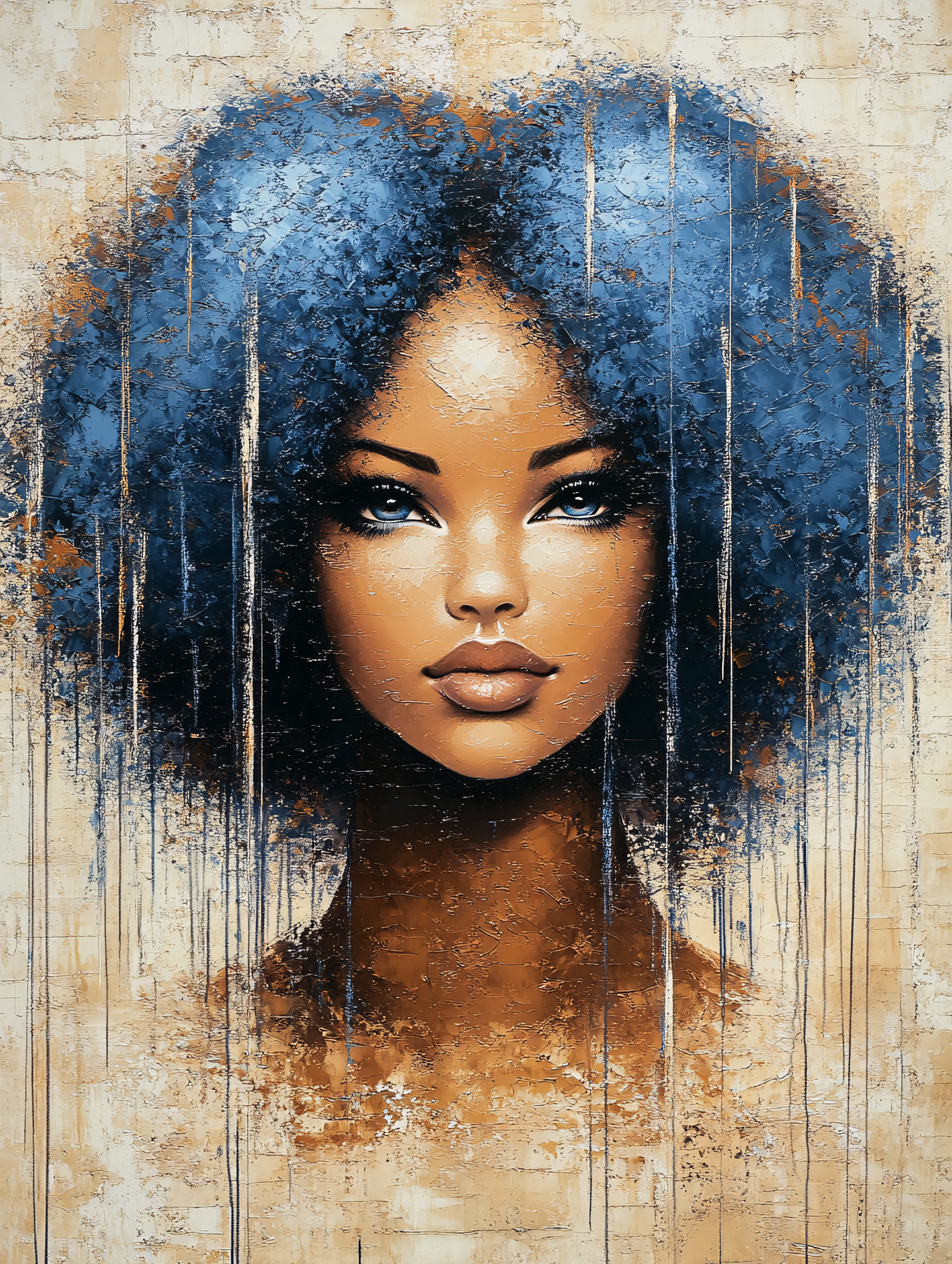 Abstract Portrait of a Woman with Blue Hair