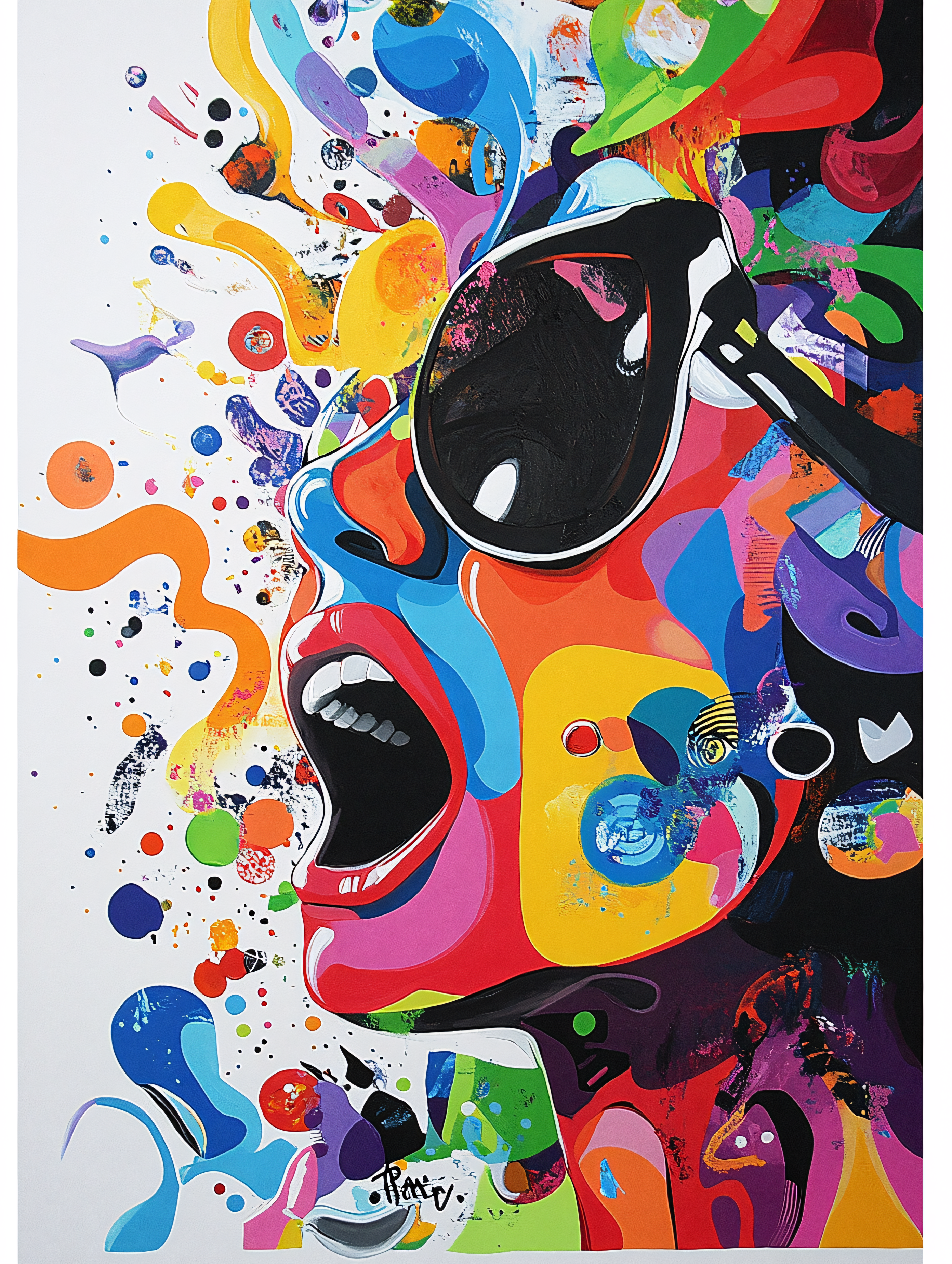 Abstract Portrait Of Shouting Person With Sunglasses